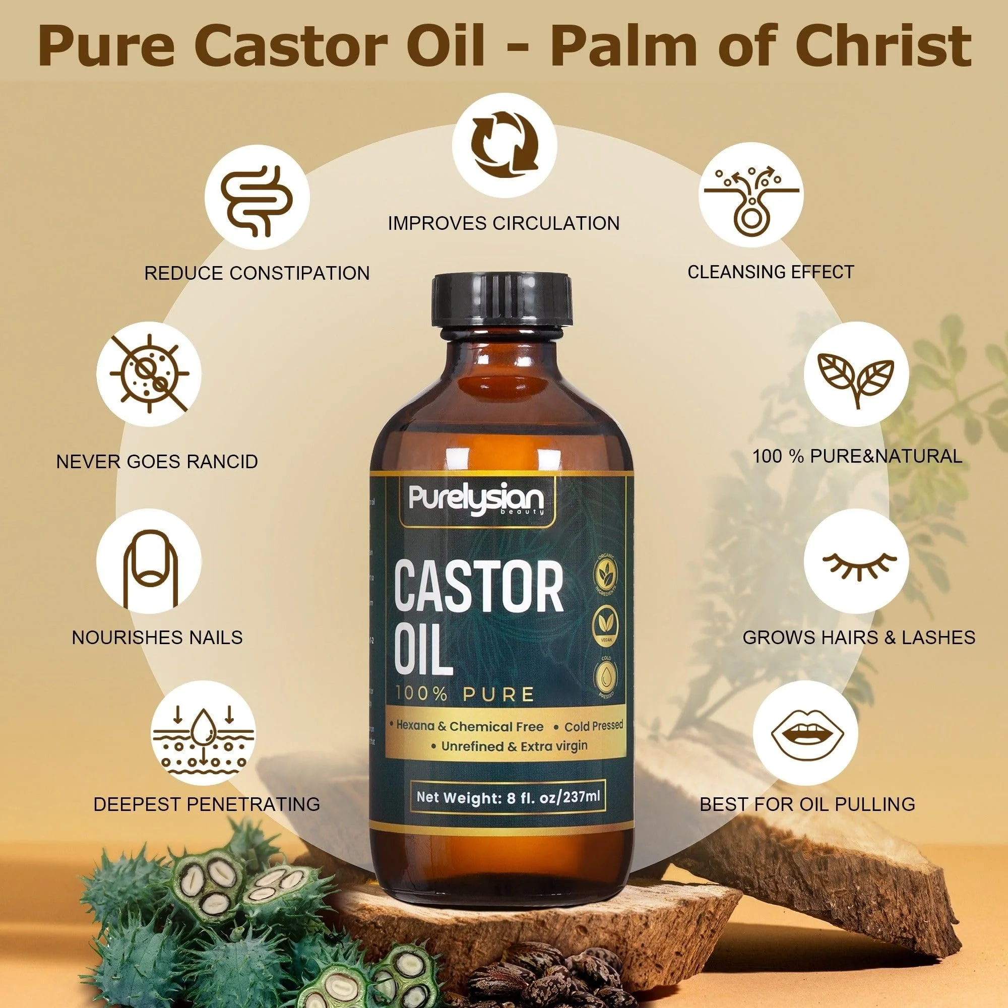 Purelysian Beauty Castor Oil Pack Wrap Organic Cotton, 7 Pcs Caster Oil Pack Kit for Stomach and Liver Detox Pack Kit (8fl.oz/237ml) - Image 7