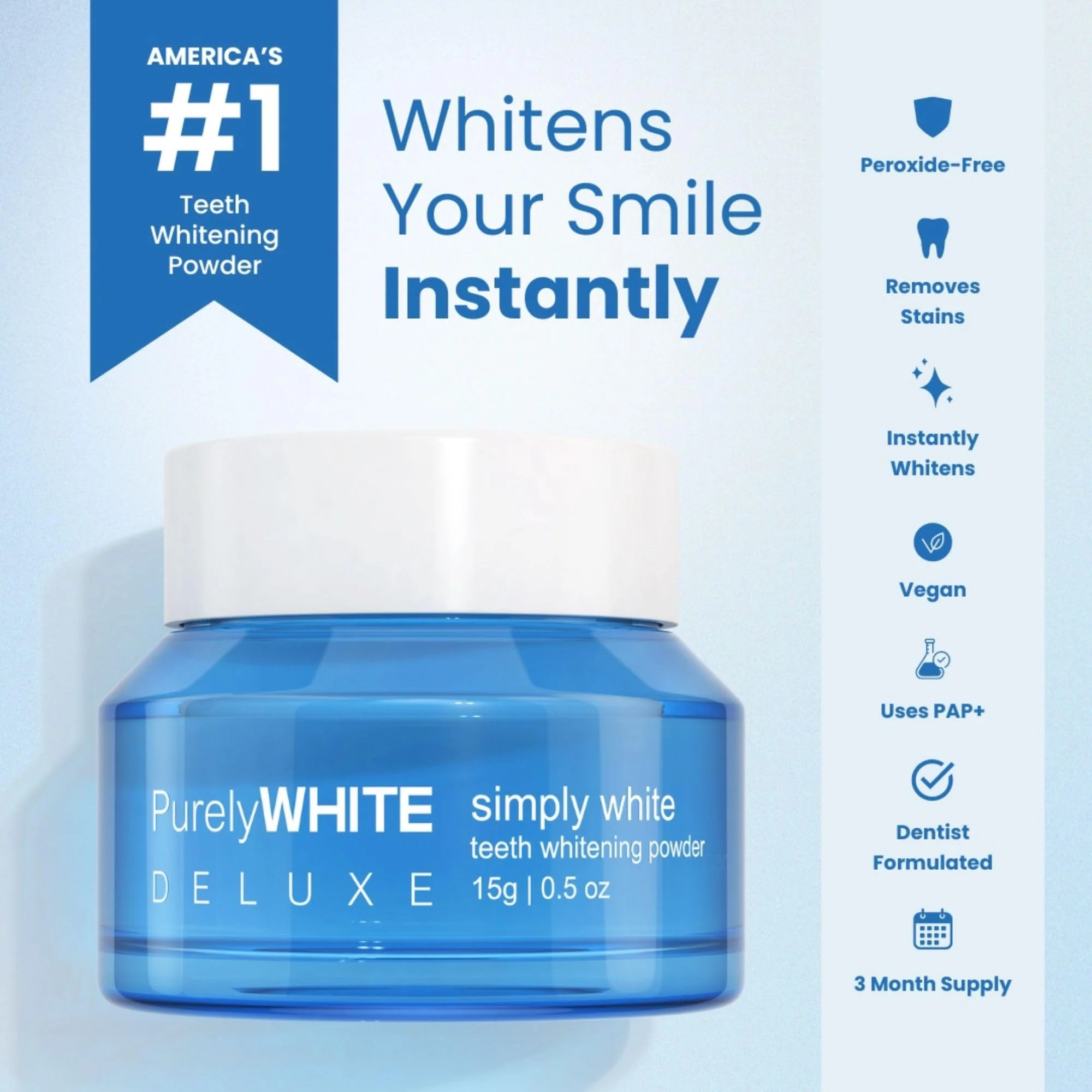 PurelyWHITE DELUXE, Whitening Powder - Removes Stains, No Sensitivity - Enamel-Safe Toothpaste Whitening Powder for Coffee, Tea, Food, Wine, and Tobacco Stains. - Image 2