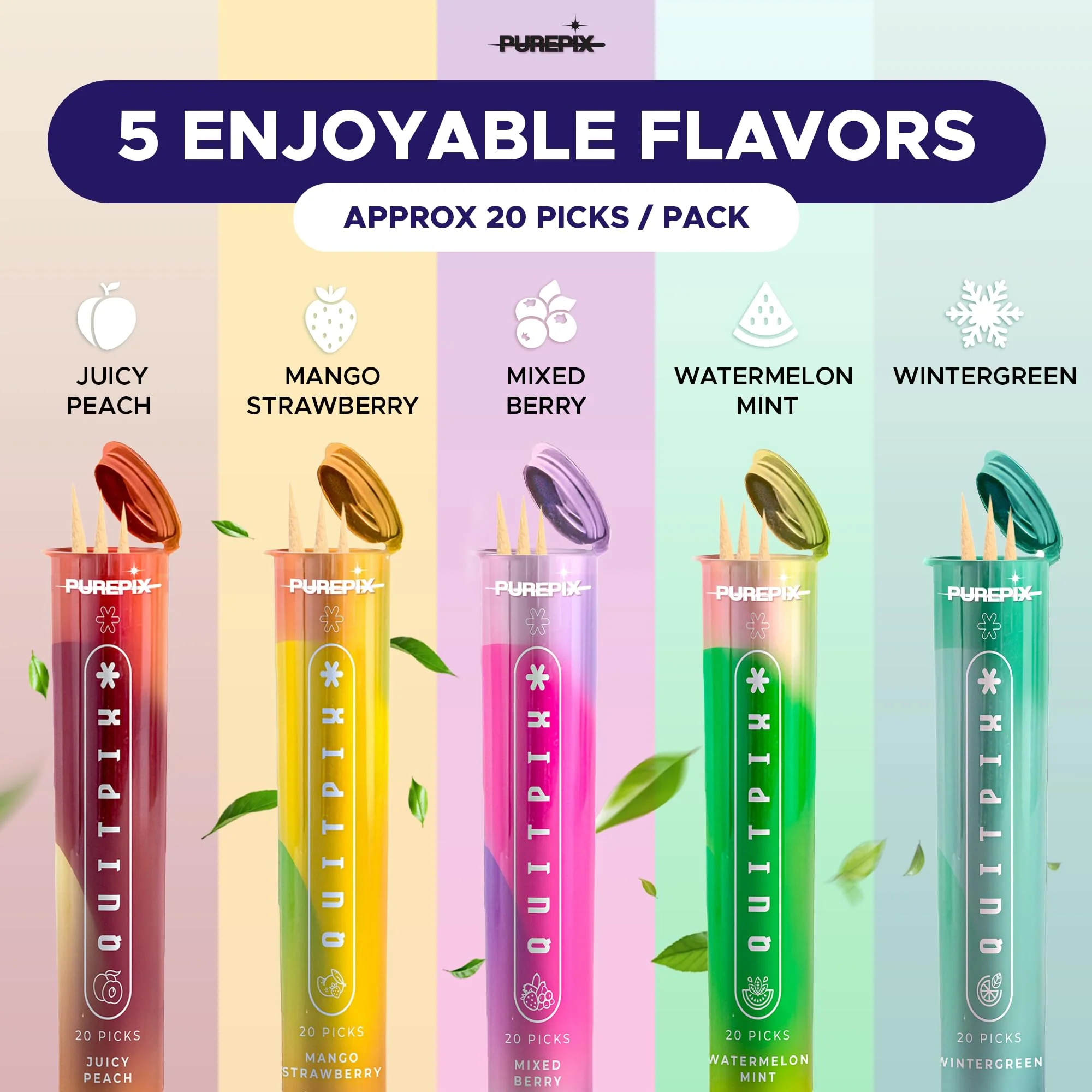 PurePix QuitPix Flavored Toothpicks to Quit Smoking – Nicotine Free Infused Toothpicks with L-Theanine & NAC, Extra Thick Oral Fixation Relief, 4 Flavor Variety Pack (80ct) Made in USA - Image 3