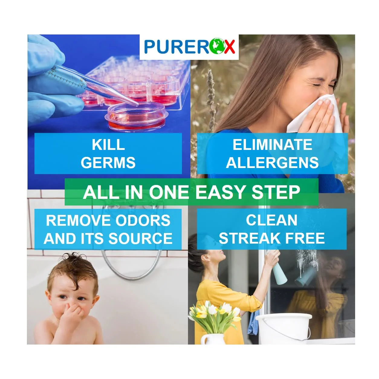 PUREROX disinfectant (16oz, 2pk) Eliminate 99.9999% MRSA, Norovirus, Viruses, Fungus, Bacteria. Hospital Grade. Safe for Use Anywhere. No residue. Suitable for All Surfaces. - Image 5