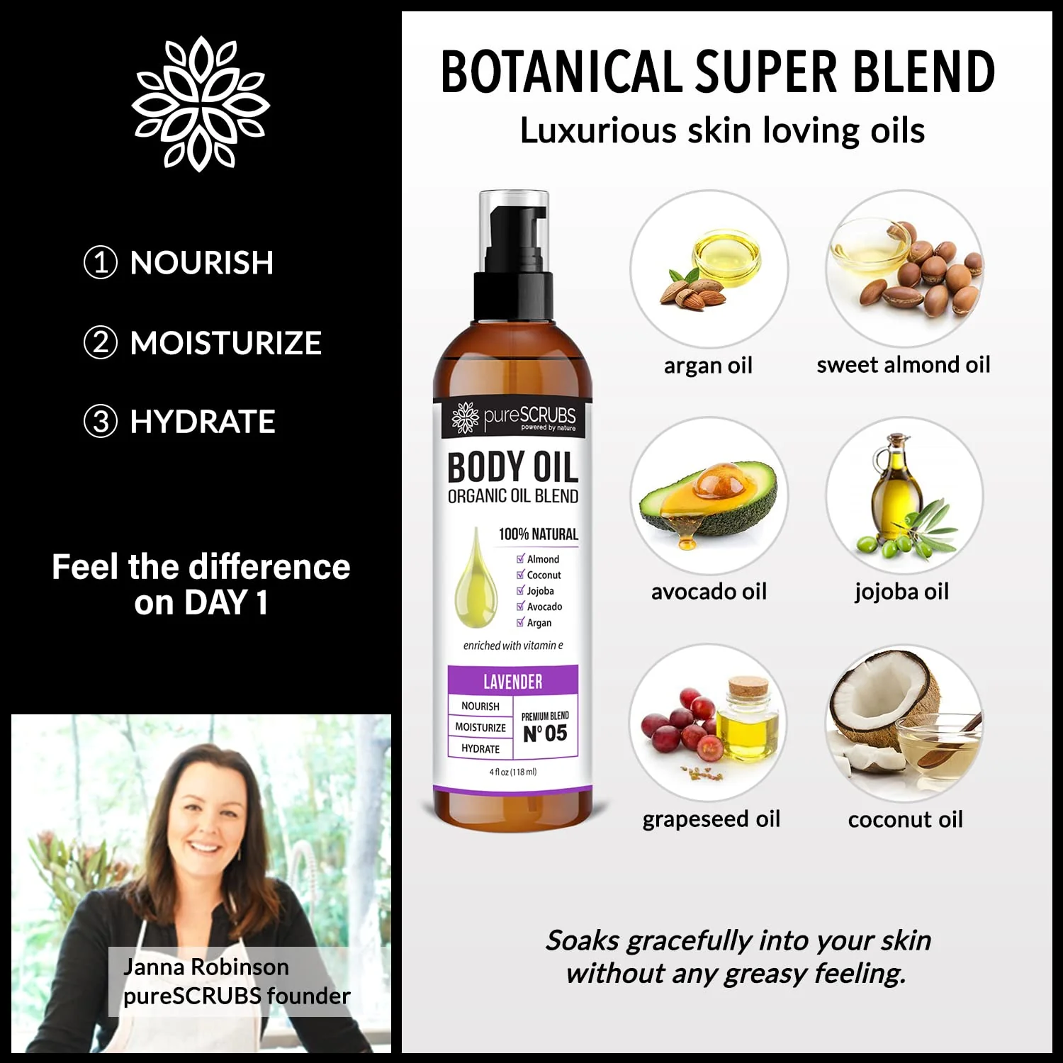 pureSCRUBS Ultra Moisturizing Lavender Body Oil Spray for Dry Skin, Massage, Cuticles & More, Organic Blend of Jojoba, Argan, Coconut, Sweet Almond & Avocado Oils Enriched with Vitamin E, Lg 4oz - Image 2