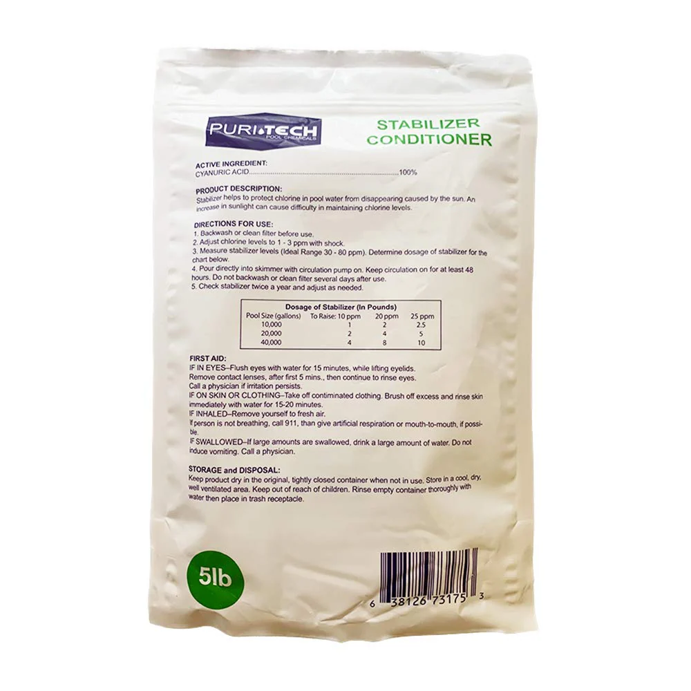Puri Tech 5 lbs Stabilizer Conditioner Cyanuric Acid UV Protection for Swimming Pools and Spas - Image 6