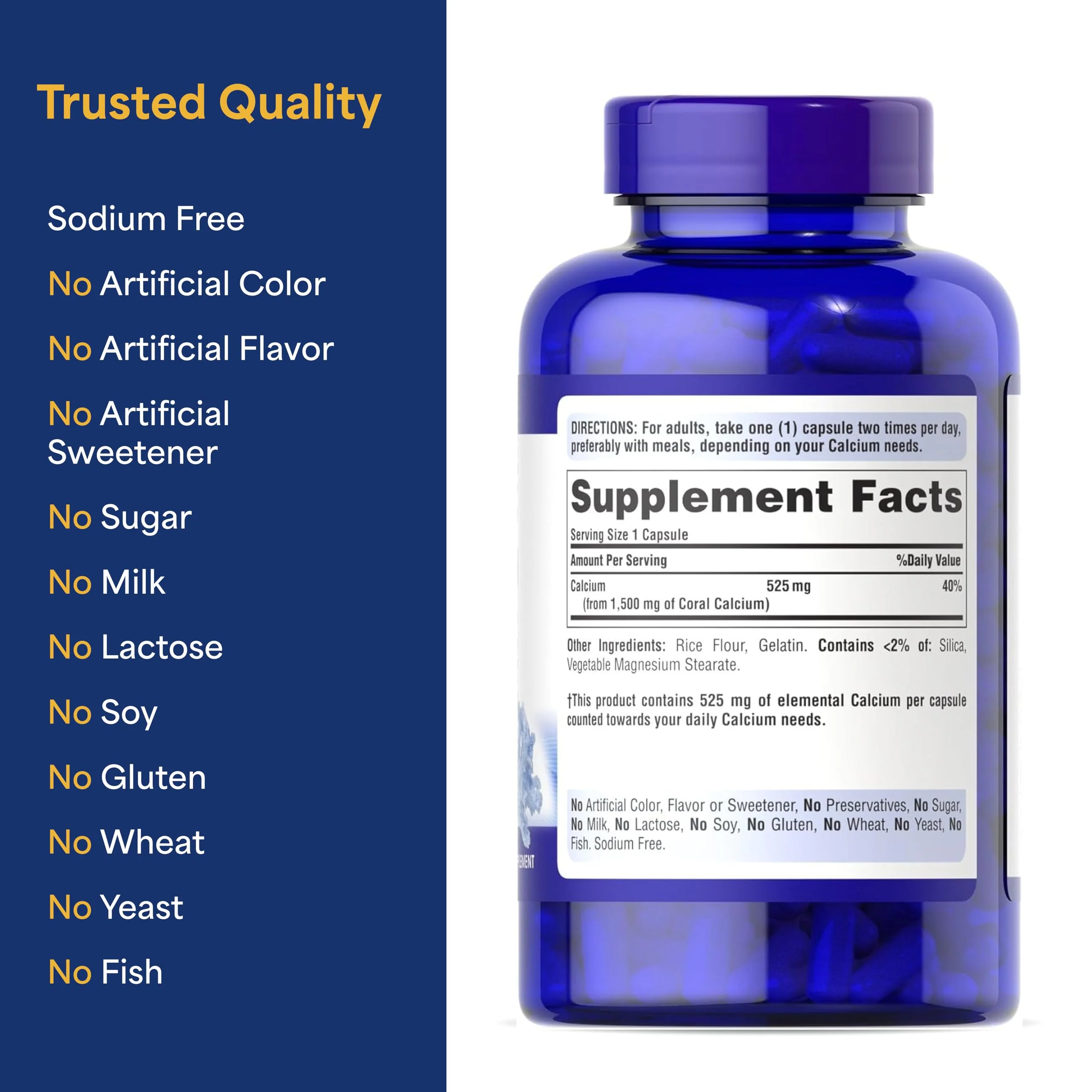 Puritan's Pride Triple Strength Coral Calcium 1500mg with Bone-Active™, Dietary Supplement for Heart, Nerve, and Muscle Support, 2 Month Supply, 120 Rapid Release Capsules - Image 4