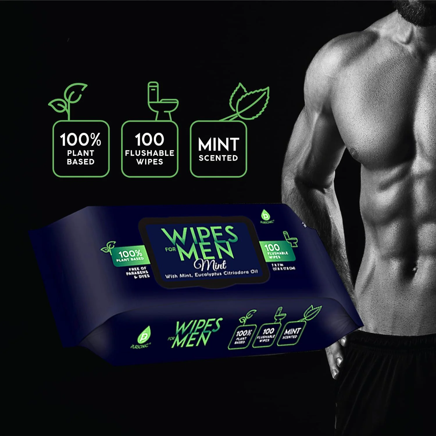 Pursonic Soft Mint Scented Flushable Wipes for Men - 12 Pack (1200) Plant Based Face and Body Wipes with Aloe Vera & Vitamin E - Extra Large Wipes for Gentle & Thorough Cleansing - Image 5