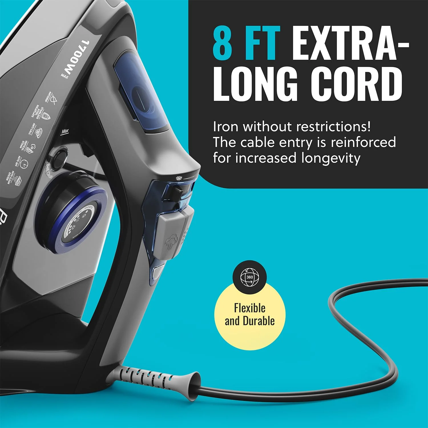 Pursteam Steam Iron for Clothes 1700W with Self-Cleaning Nonstick Stainless Steel Soleplate, Auto Shutoff, Anti-Drip - Image 5