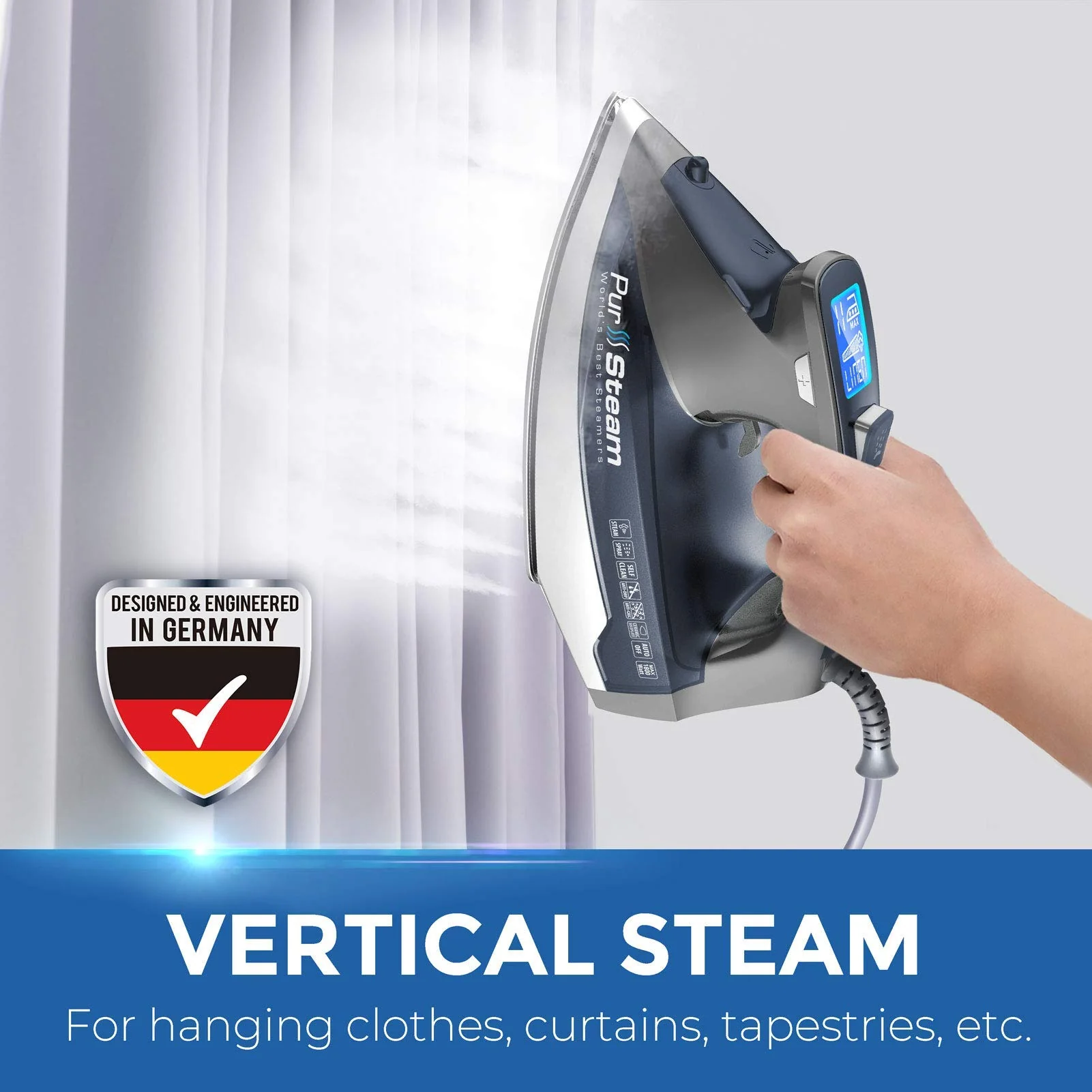 Pursteam Steam Iron for Clothes 1800W with LCD Screen, Nonstick Ceramic Soleplate, Auto Shutoff, Anti-Drip, Self-Cleaning - Image 2
