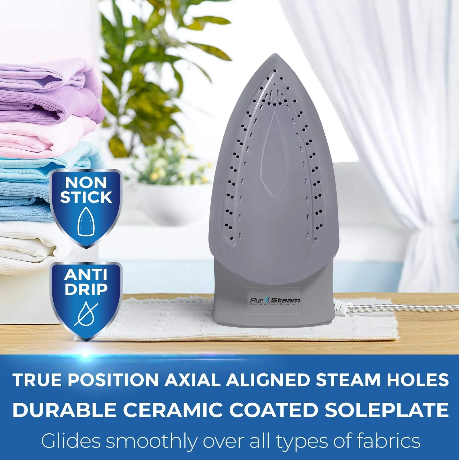 Pursteam Steam Iron for Clothes 1800W with LCD Screen, Nonstick Ceramic Soleplate, Auto Shutoff, Anti-Drip, Self-Cleaning - Image 5