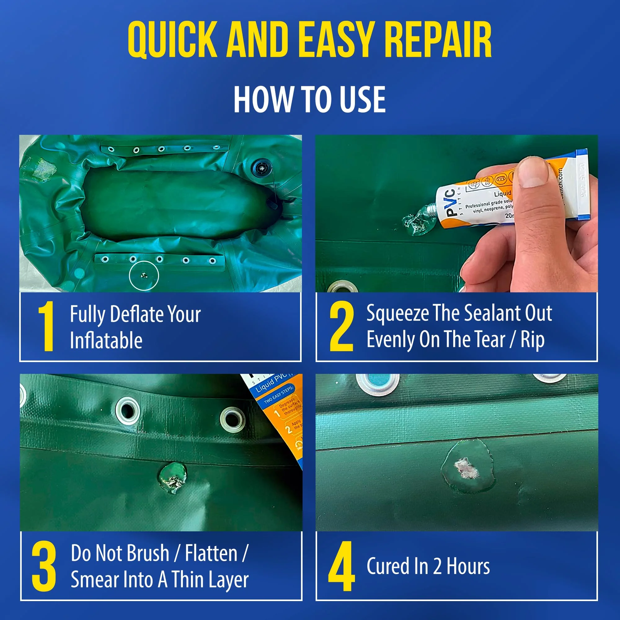 PVC Stitch Liquid Patch – Air Mattress Patch Kit Heavy Duty, Inflatable Patch Glue for PVC & PU, Inflatable Boats, Rafts, Kayaks, SUP, Hot Tubs, Waterbeds, Bounce Houses. Waterproof, 3-hr Cure, 20 ml - Image 6