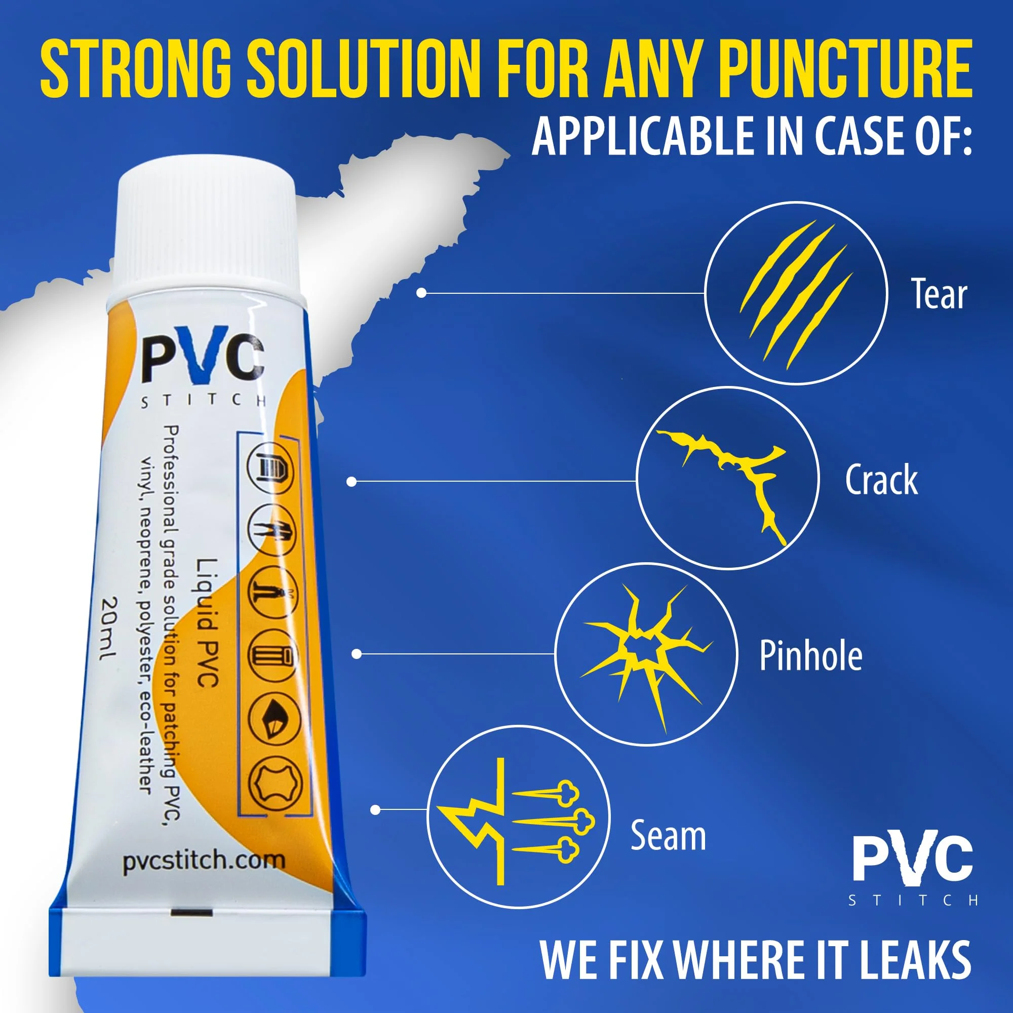 PVC Stitch Liquid Patch – Air Mattress Patch Kit Heavy Duty, Inflatable Patch Glue for PVC & PU, Inflatable Boats, Rafts, Kayaks, SUP, Hot Tubs, Waterbeds, Bounce Houses. Waterproof, 3-hr Cure, 20 ml - Image 8