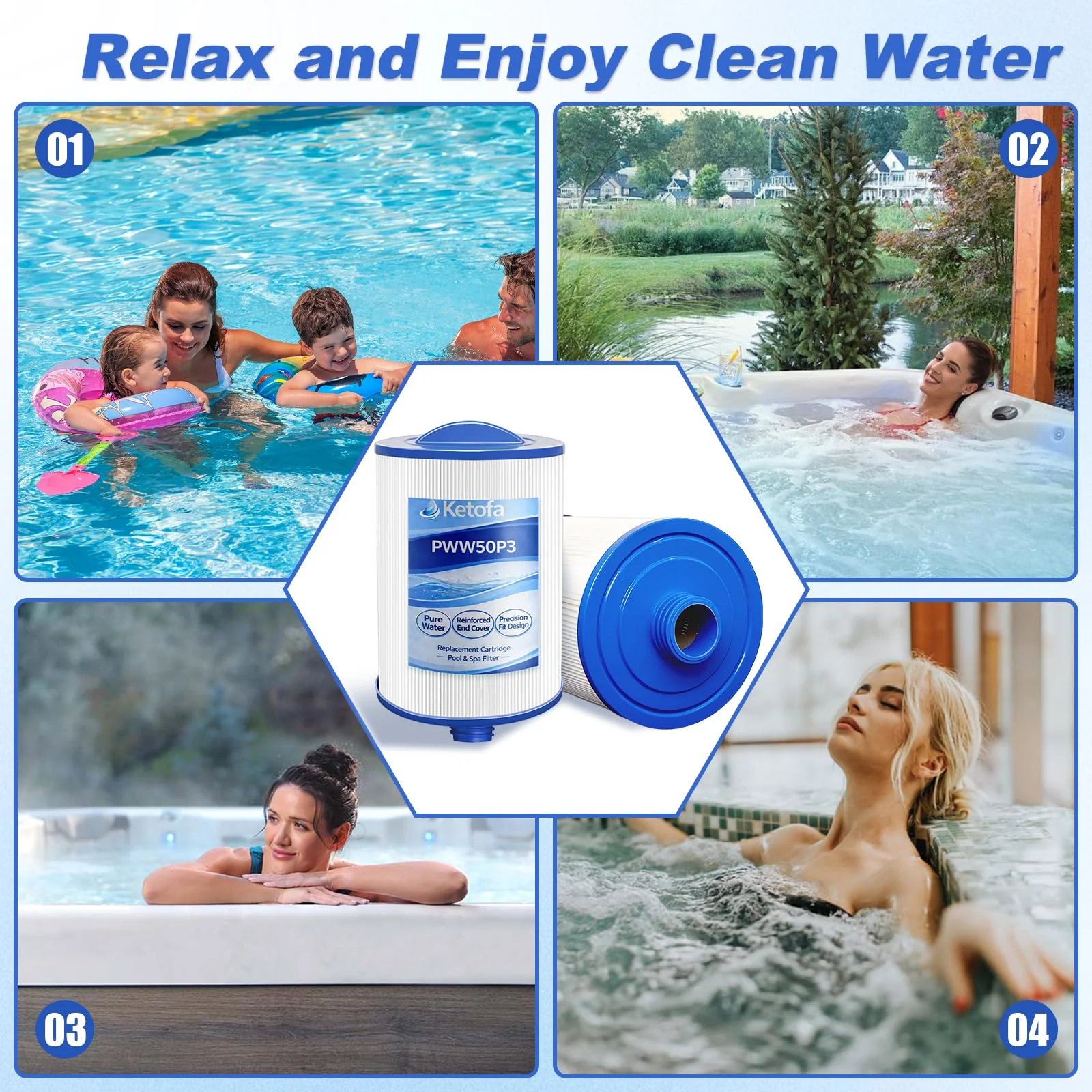 PWW50P3 Filter for Compatible with Pleatco Spa Hot Tub, PWW50P3 (1 1/2" Coarse Thread) Spa Filter Compatible with Unicel 6CH-940 Filbur FC-0359 Waterways 817-0050 Front Access Skimmer Aber Hot Tubs - Image 2
