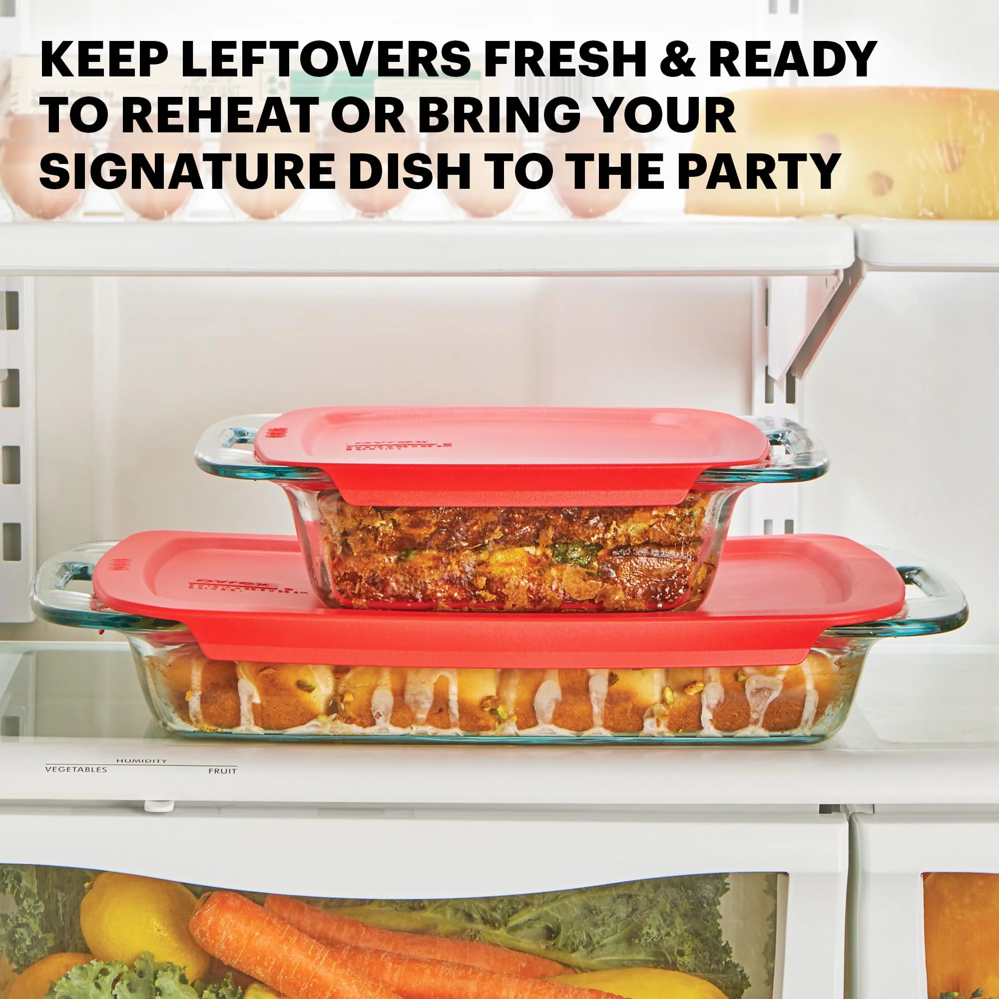 Pyrex 4-Piece Extra Large Glass Baking Dish Set With Lids and Handles, Oven and Freezer Safe - Image 4