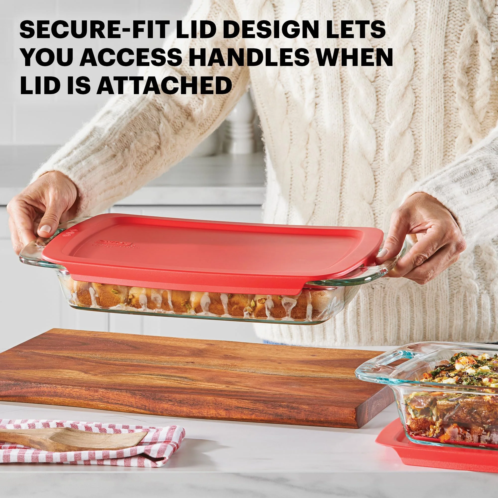 Pyrex 4-Piece Extra Large Glass Baking Dish Set With Lids and Handles, Oven and Freezer Safe - Image 5