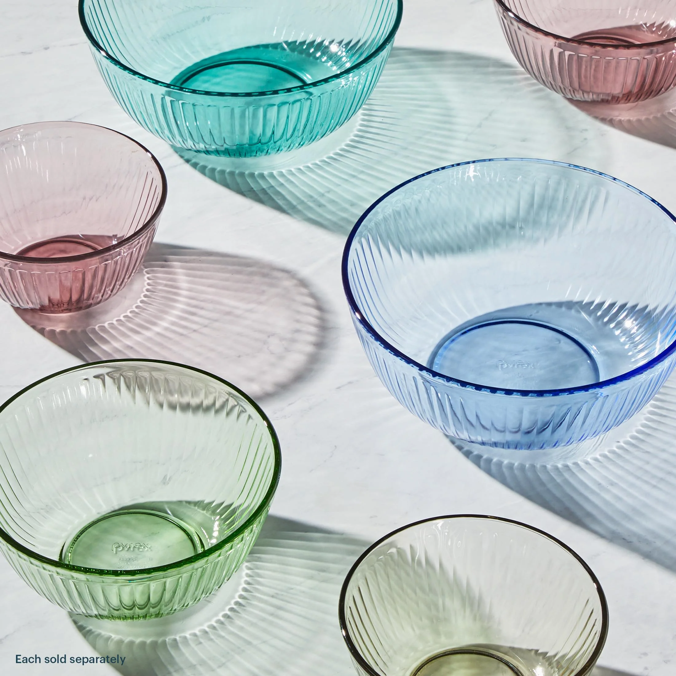 Pyrex Colors Tinted (3-Pack) Sculpted Tinted Unlidded Small/Medium/Large Glass Mixing Bowls, Nesting Space Saving Set of Bowls For Prepping and Baking, 1.3QT, 2.3QT & 4.5QT - Image 4