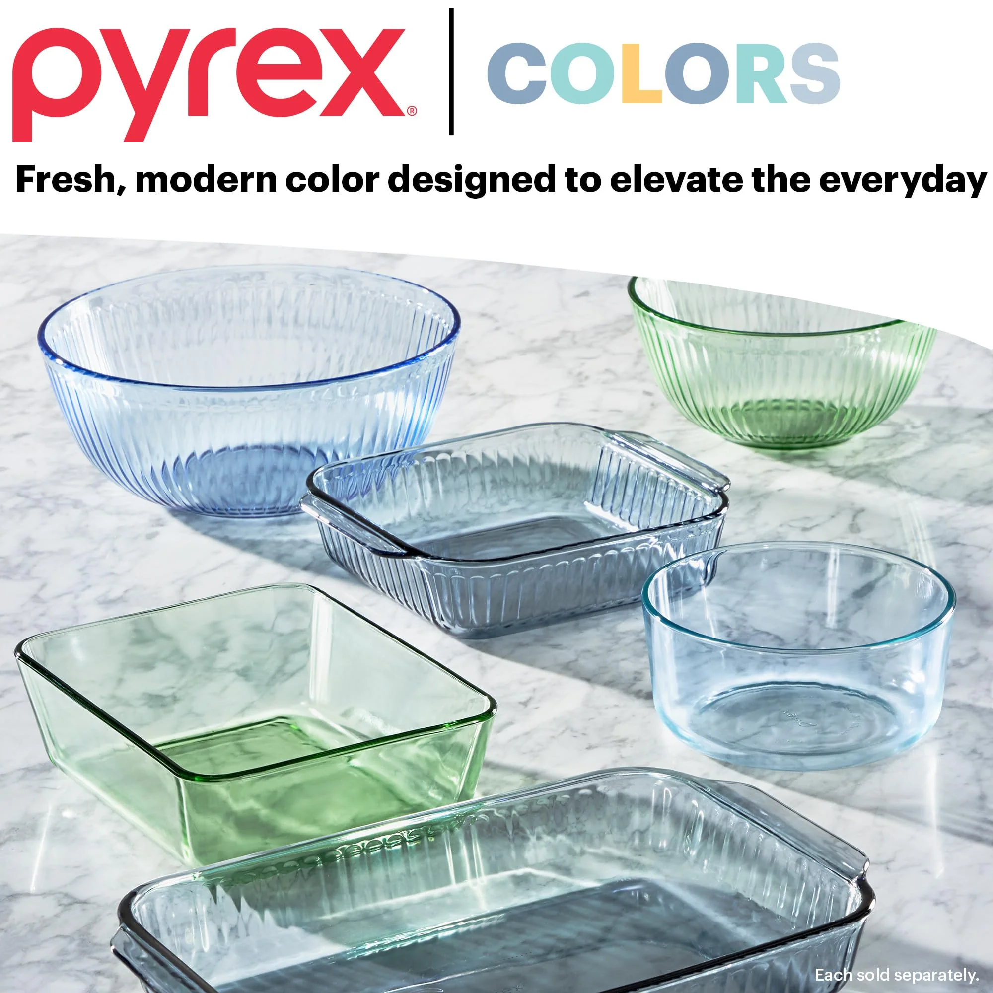 Pyrex Colors Tinted 3-PC, Unlidded Small/Medium/Large Glass Mixing Bowls, Nesting Space Saving Set of Bowls For Prepping and Baking, 1.3QT, 2.3QT & 4.5QT - Image 2