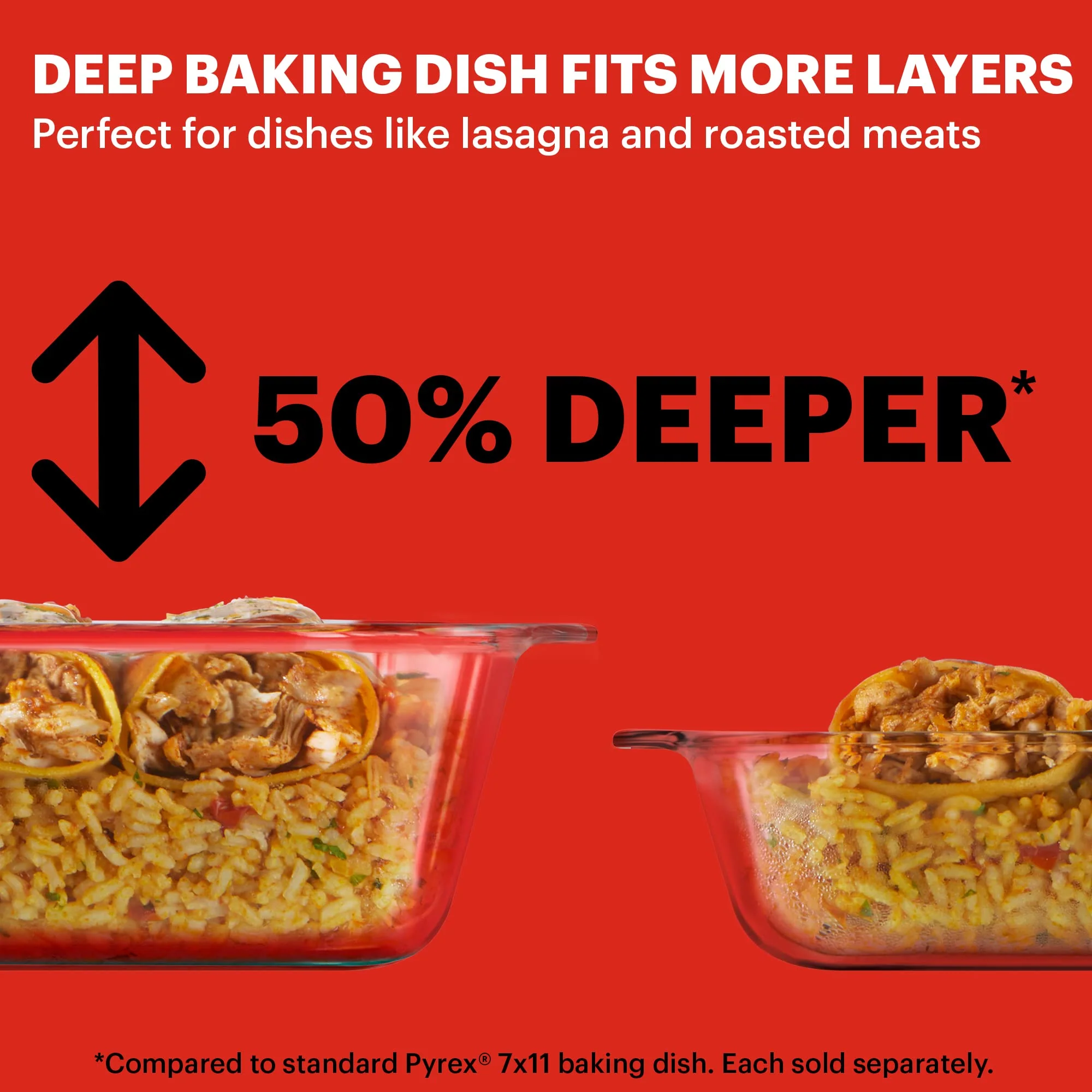 Pyrex Deep 9x13-Inch Glass Baking Dish with Lid, Deep Casserole Dish, Glass Food Container, Oven, Freezer and Microwave Safe, Clear Container - Image 6