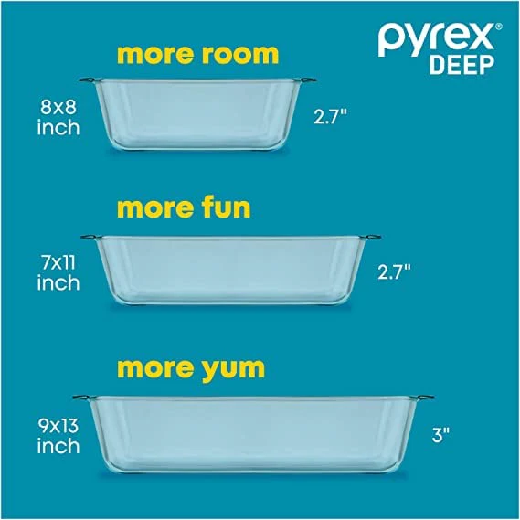 Pyrex Deep 9x13-Inch Glass Baking Dish with Lid, Deep Casserole Dish, Glass Food Container, Oven, Freezer and Microwave Safe, Clear Container - Image 7