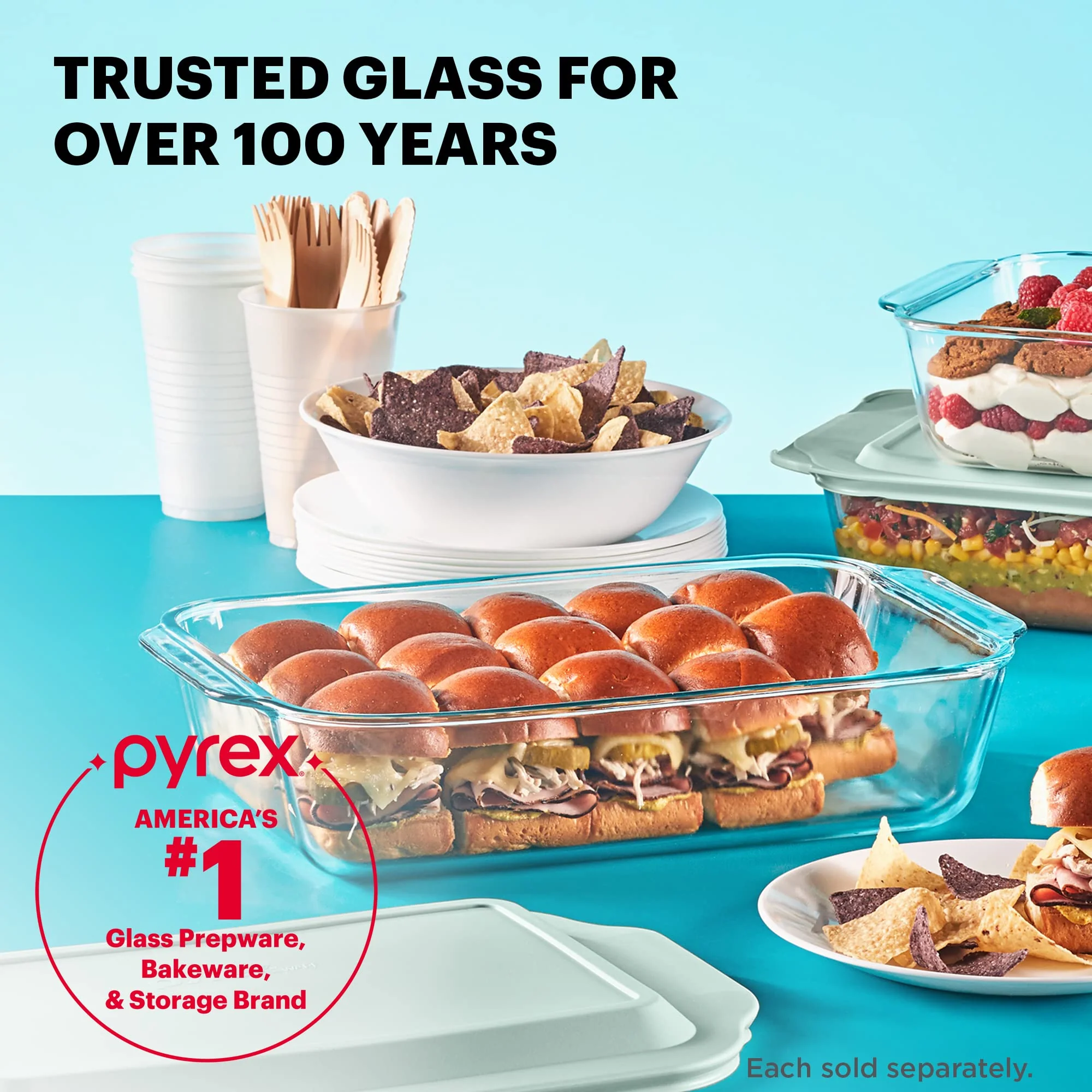 Pyrex Deep Glass Baking Dish with Plastic Lid, Deep Casserole Dish, Glass Food Container, Oven, Freezer and Microwave Safe, Clear Container, 8x8 - Image 2
