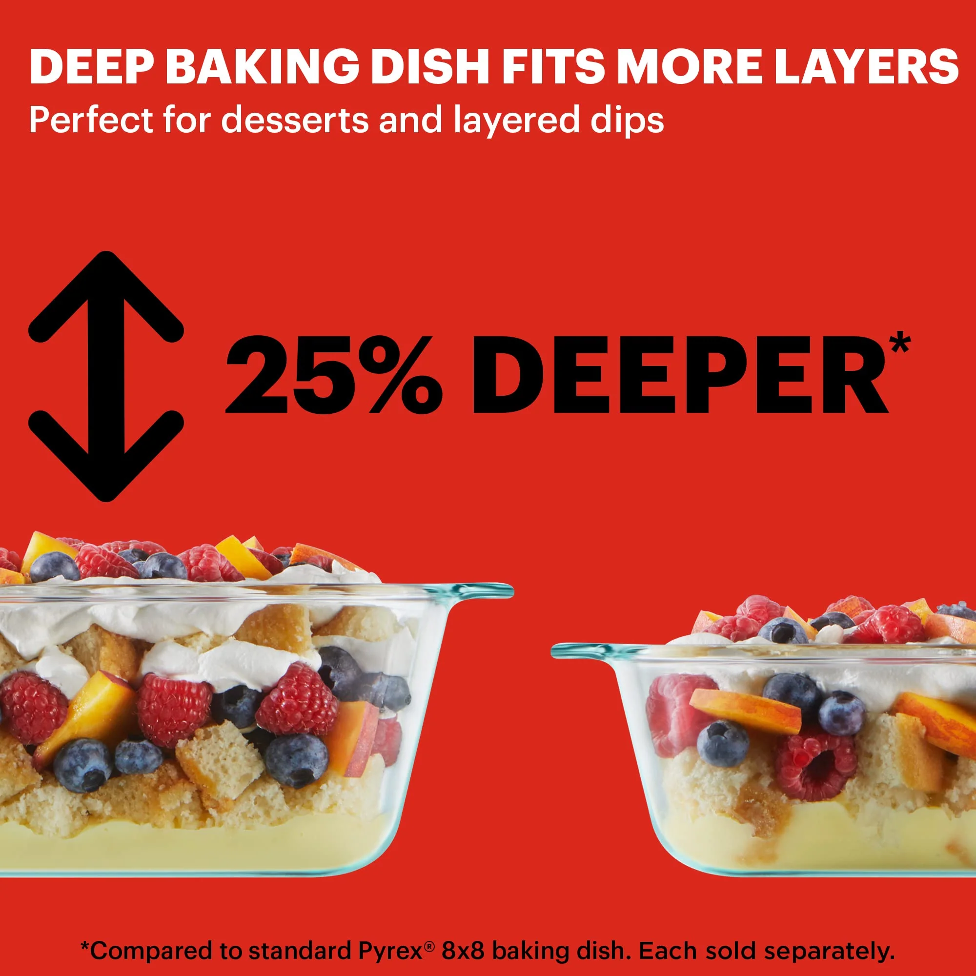 Pyrex Deep Glass Baking Dish with Plastic Lid, Deep Casserole Dish, Glass Food Container, Oven, Freezer and Microwave Safe, Clear Container, 8x8 - Image 5