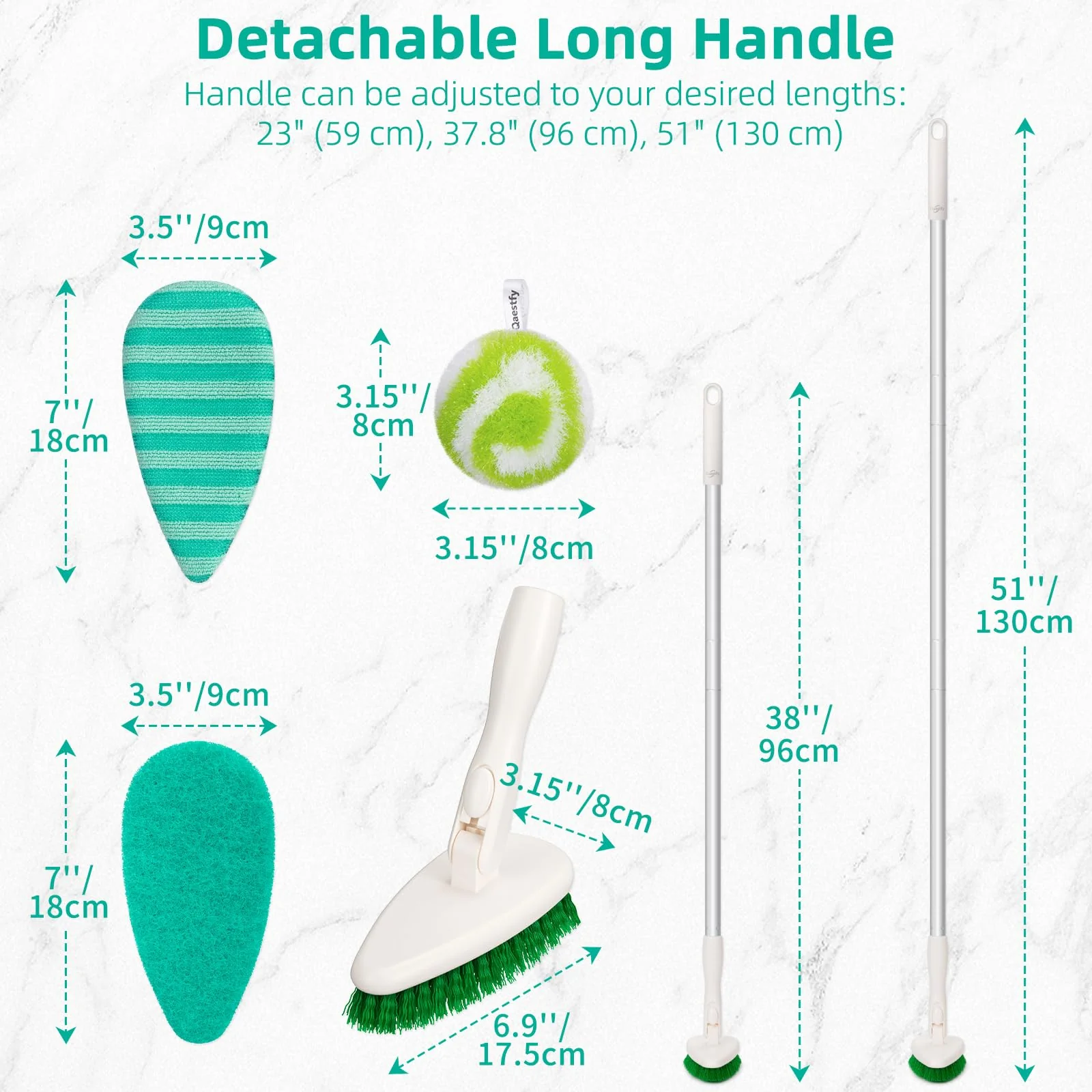 Qaestfy 4-in-1 Tub and Tile Shower Scrubber, 51'' Bathtub Cleaning Brush with Long Handle, Soft & Stiff Bristles Bathroom Scrub Brush, Non-Scratch Shower Cleaner Brush for Cleaning - Image 7