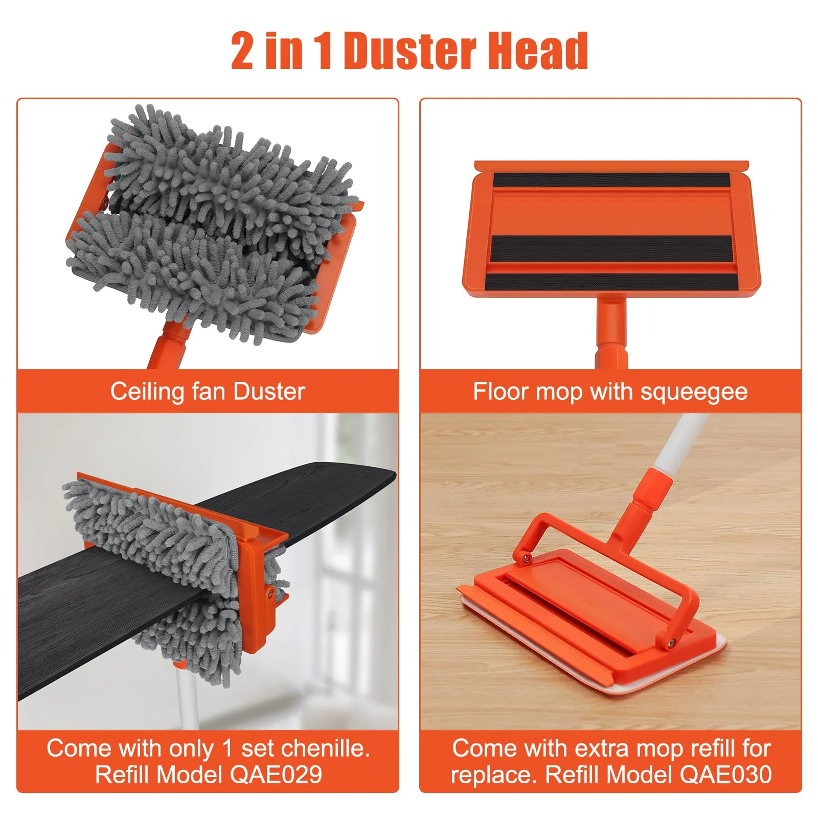 Qaestfy Ceiling Fan Cleaner Duster with 62.5‘’ Extendable Long Handle Ceiling Fan Blade Cleaning Tool, Reusable Chenille & Microfiber Mop Head for Dusting Ceiling Fan Baseboard Wall Floor - Image 5