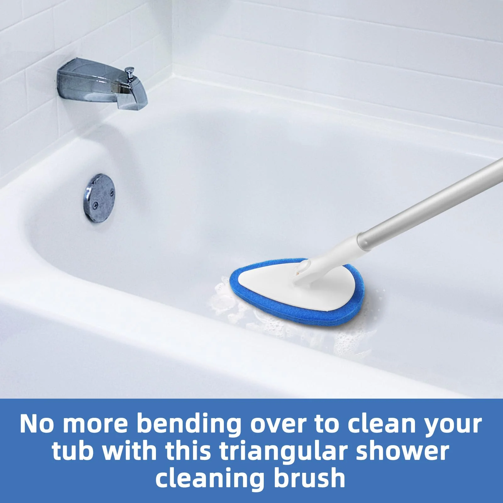 Qaestfy Shower Bathtub Tub Tile Scrubber Cleaning Brush with 51'' Handle, 5 Non-Scratch Scouring Pads, Adjustable Long Handled Scrub Brush for Cleaning Shower Bathroom Vessel Sinks Toilet Wall Floor - Image 4