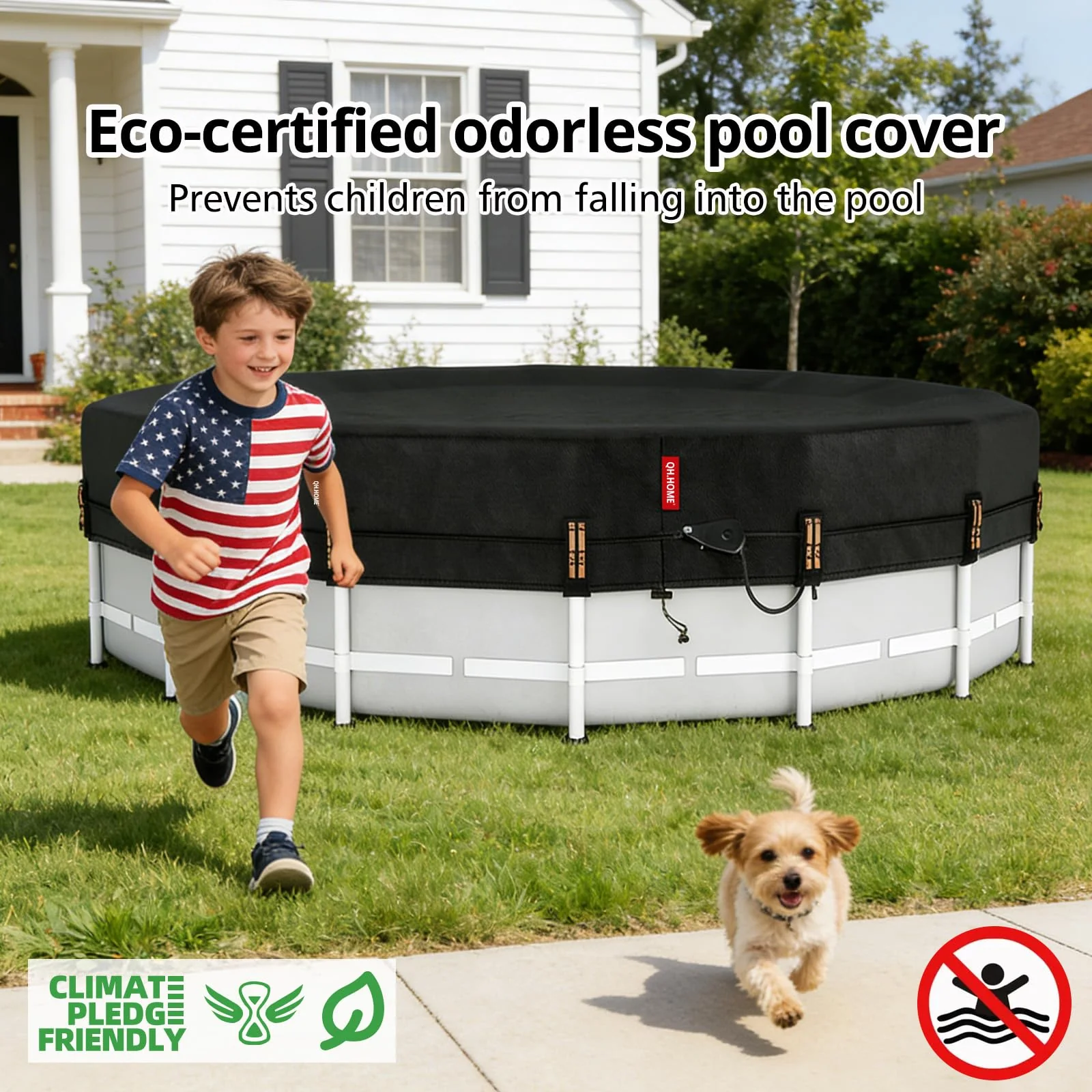 QH.HOME 18 ft Round Pool Cover,Solar Cover for Above Ground Pools - Black Oxford Fabric Heats Water, Blocks Leaves & Sun, Windproof Snug Fit with Patented Ratchet & Weight Rings - Image 2