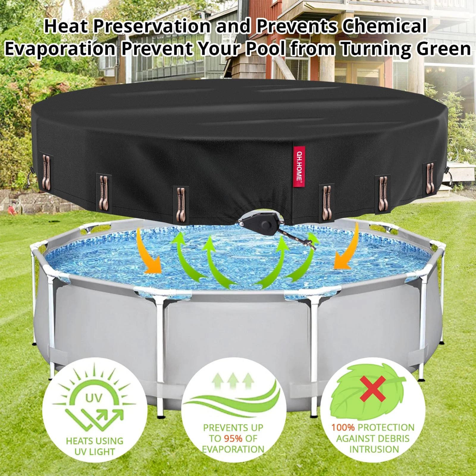 QH.HOME 18 Ft RoundSolar Pool Cover with Fast Tightening Patented Ratchet,Pool Covers for Above Ground Pools, One-Piece Tear Resistant Swimming Pool Cover Protector with Upgraded Ultimate Windproof - Image 3