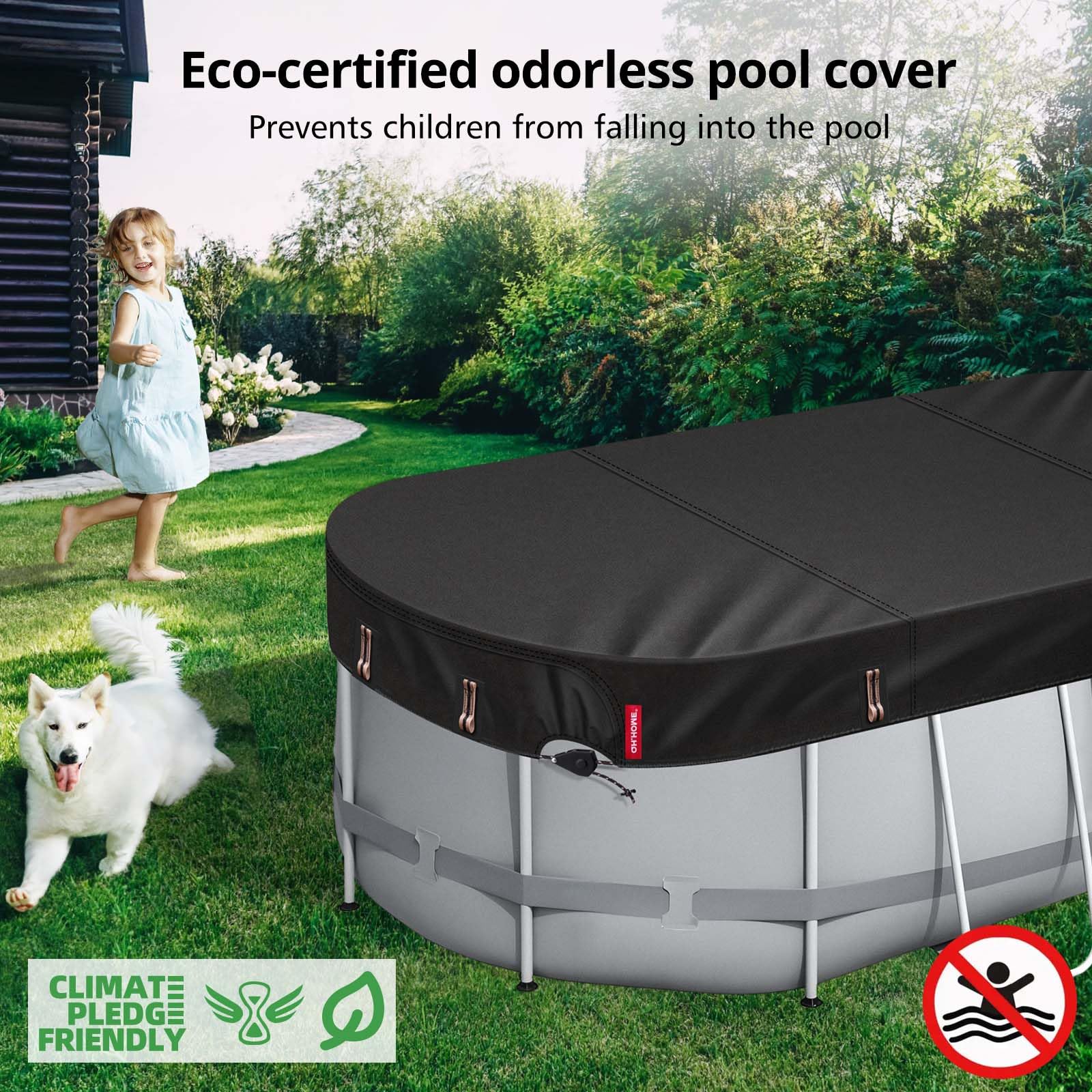 QH.HOME 8.2X14 ft Oval Pool Cover,Solar Cover for Above Ground Pools - Black Oxford Fabric Heats Water, Blocks Leaves & Sun, Windproof Snug Fit with Patented Ratchet & Weight Rings - Image 2
