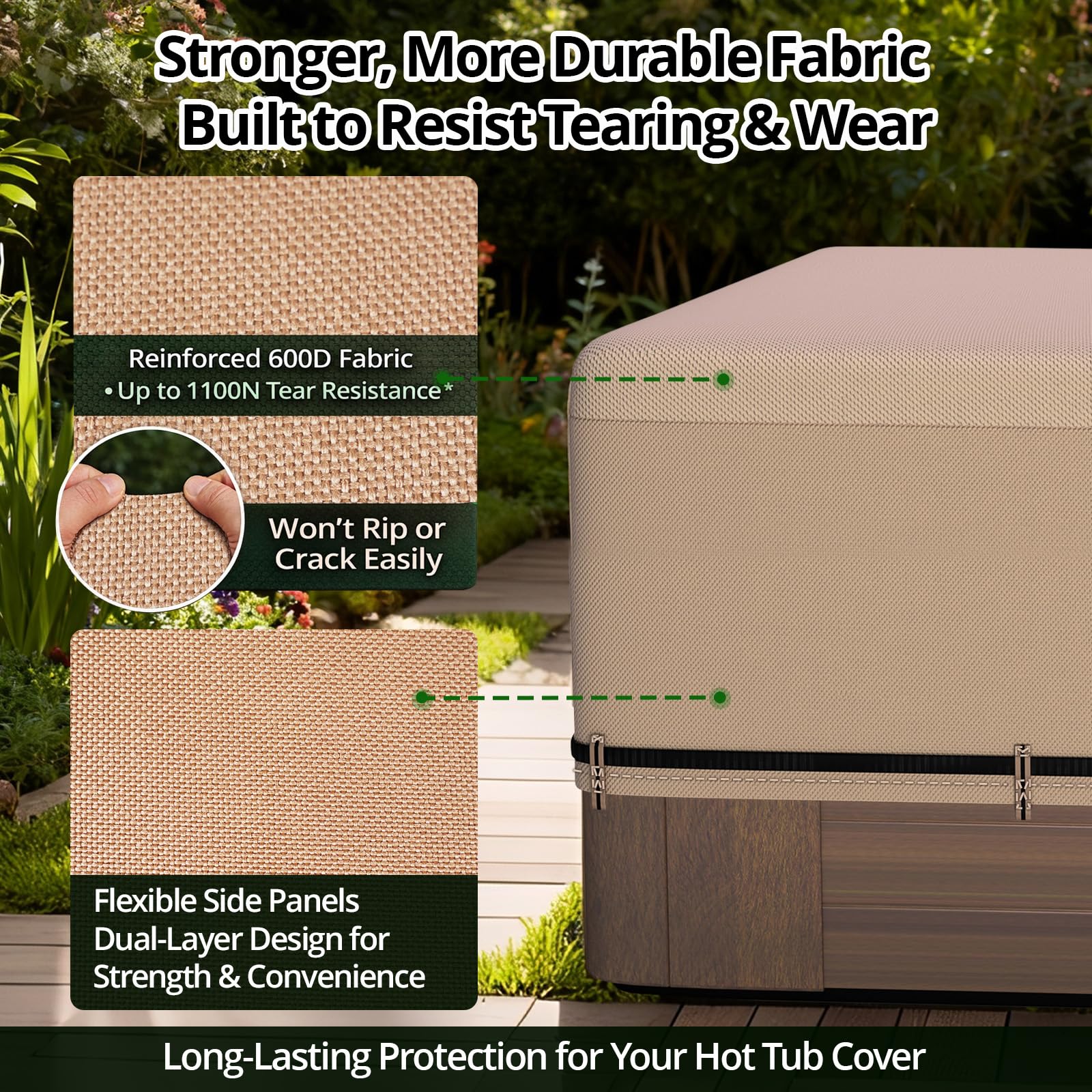 QH.HOME Hot Tub Cover Replacement 85"x85", Waterproof & Weatherproof 600D Polyester Spa Cover for Hot Tub, UV Resistant, Windproof with Ratchet Strap System, Fits 84 x 84, 82 x 82 or 81 x 81 Square - Image 5