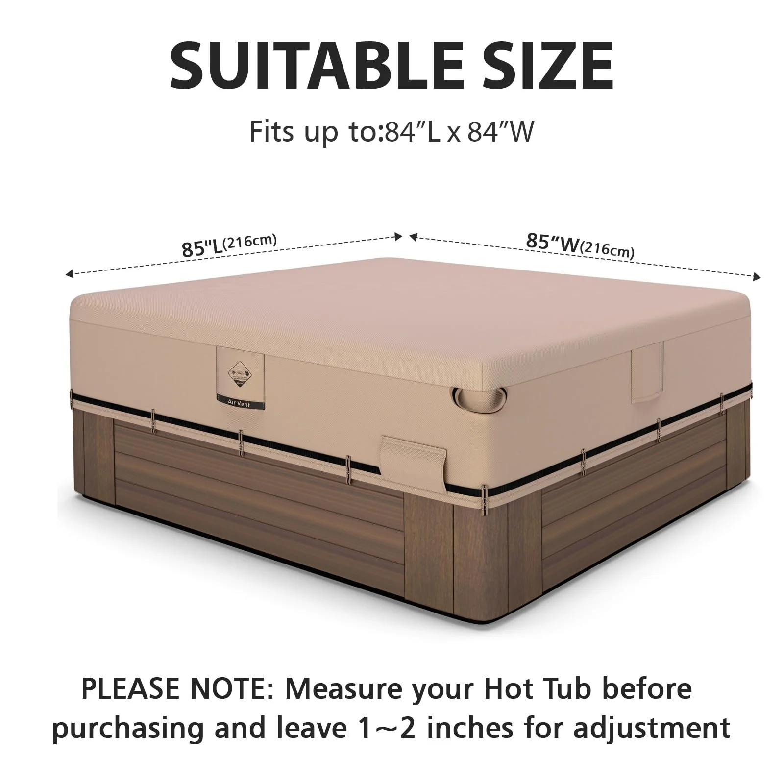 QH.HOME Hot Tub Cover Replacement 85"x85", Waterproof & Weatherproof 600D Polyester Spa Cover for Hot Tub, UV Resistant, Windproof with Ratchet Strap System, Fits 84 x 84, 82 x 82 or 81 x 81 Square - Image 7