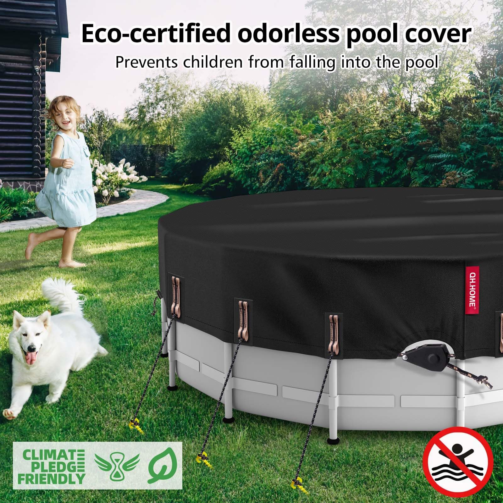 QH.HOME Solar Round Pool Cover for 12 Ft Bestway/Intex Above Ground Pool,One-Piece Tear Resistant Swimming Pool Cover Protector with Fast Tightening Patented Ratchet & Upgraded Ultimate Windproof - Image 2