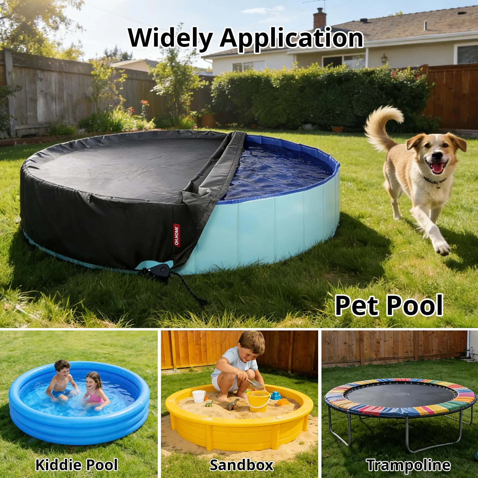 QH.HOME[2026 Upgraded Windproof] 71-72 inch Kiddie Pool Cover Round, Collapsible Dog Pool Cover with Super Windproof Ratchet Design, Odorless Waterproof Fabric Material and - Only Cover - Image 2