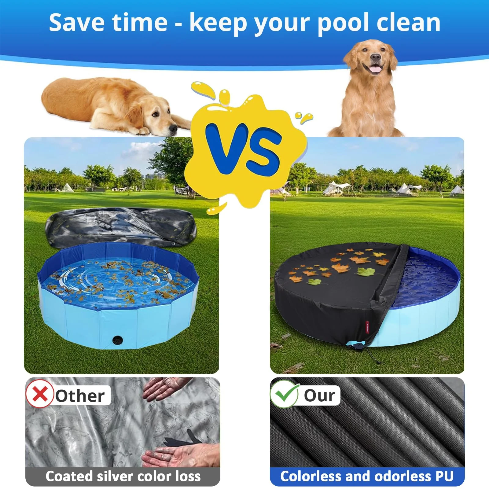 QH.HOME[2026 Upgraded Windproof] 71-72 inch Kiddie Pool Cover Round, Collapsible Dog Pool Cover with Super Windproof Ratchet Design, Odorless Waterproof Fabric Material and - Only Cover - Image 4
