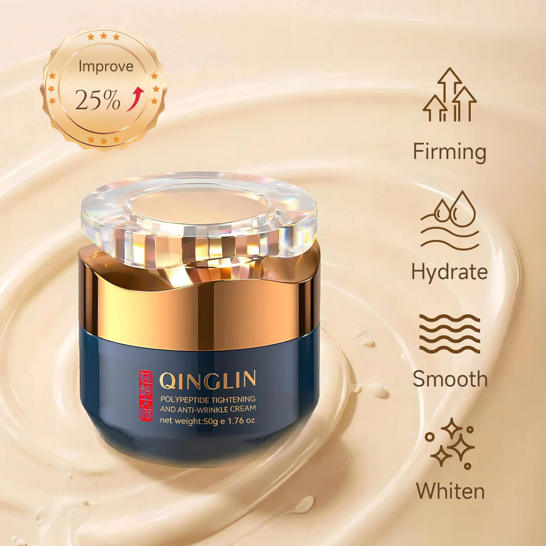 QINGLIN Polypeptide Tightening Anti-Wrinkle Cream, Firming and Smoothing Face Moisturizer, Lift & Hydrate Full Face for Youthful Skin, 1.76 oz - Image 6