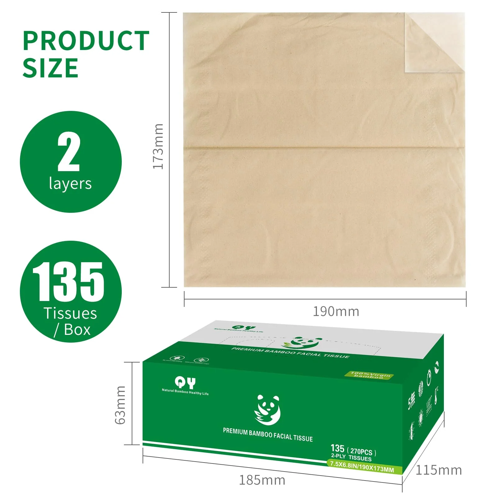 QingYa Unbleached Bamboo Facial Tissues - 12 Boxes of 100% Natural, Hypoallergenic, 134 Sheets per Box, FSC Certified, Eco - Friendly, Ultra - Soft & Gentle for Everyday Home and Office Use - Image 9