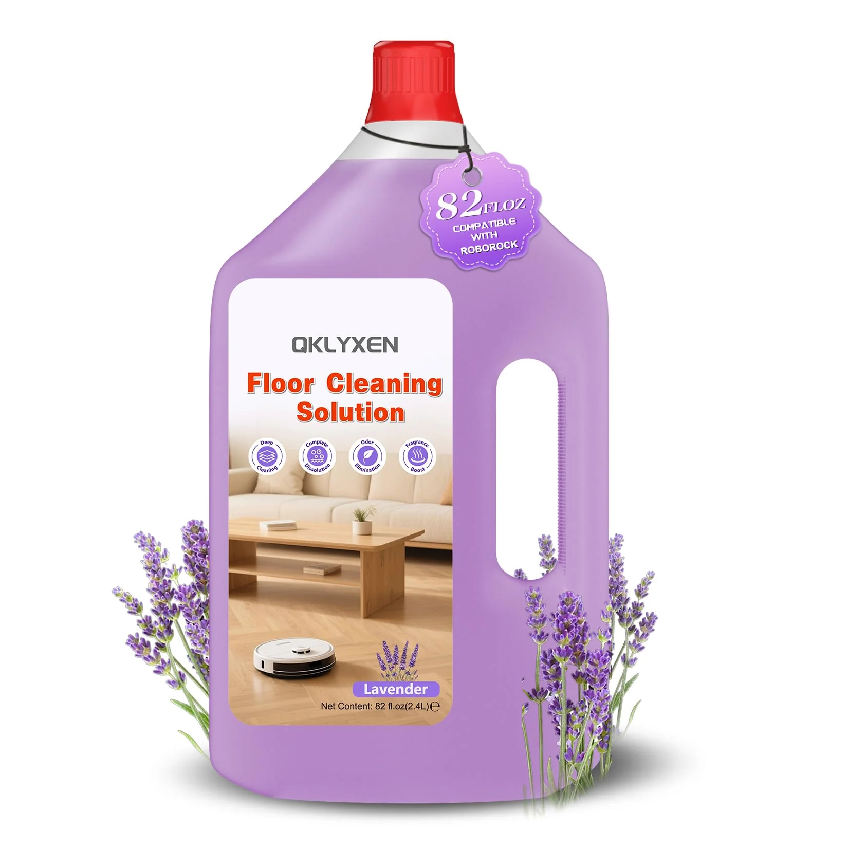 QKLYXEN Floor Cleaning Solution Compatible with Roborock – 82 FL OZ Lavender Floor Cleaner – Rich, Long-lasting Fragrance, – For All Robot Vacuums with Mopping & Cordless Wet/Dry Vacuum Mop Cleaner