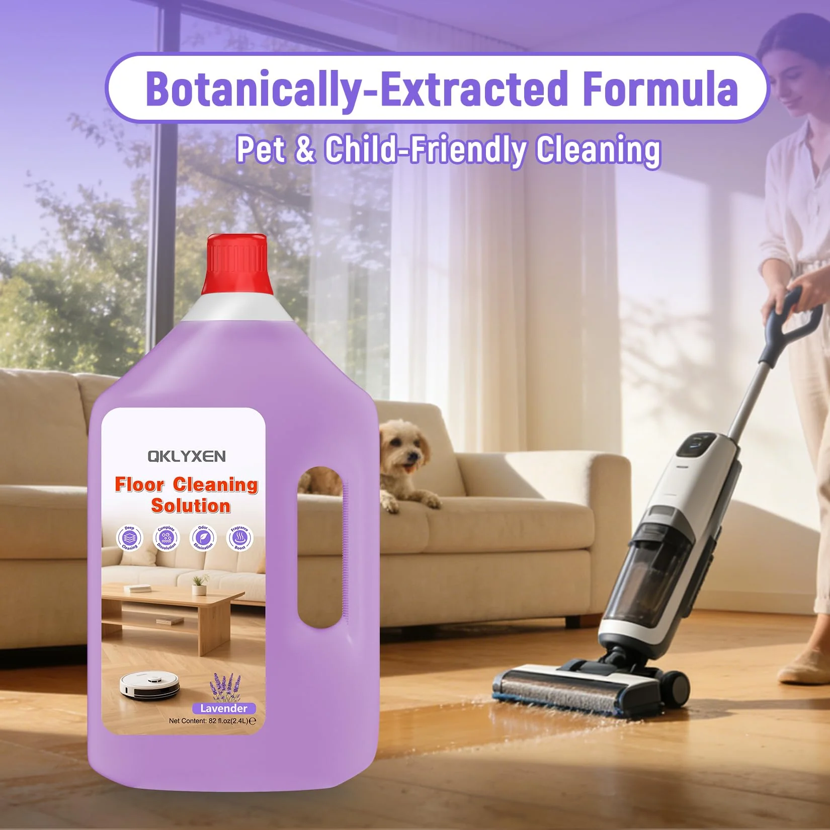 QKLYXEN Floor Cleaning Solution Compatible with Roborock – 82 FL OZ Lavender Floor Cleaner – Rich, Long-lasting Fragrance, – For All Robot Vacuums with Mopping & Cordless Wet/Dry Vacuum Mop Cleaner - Image 6
