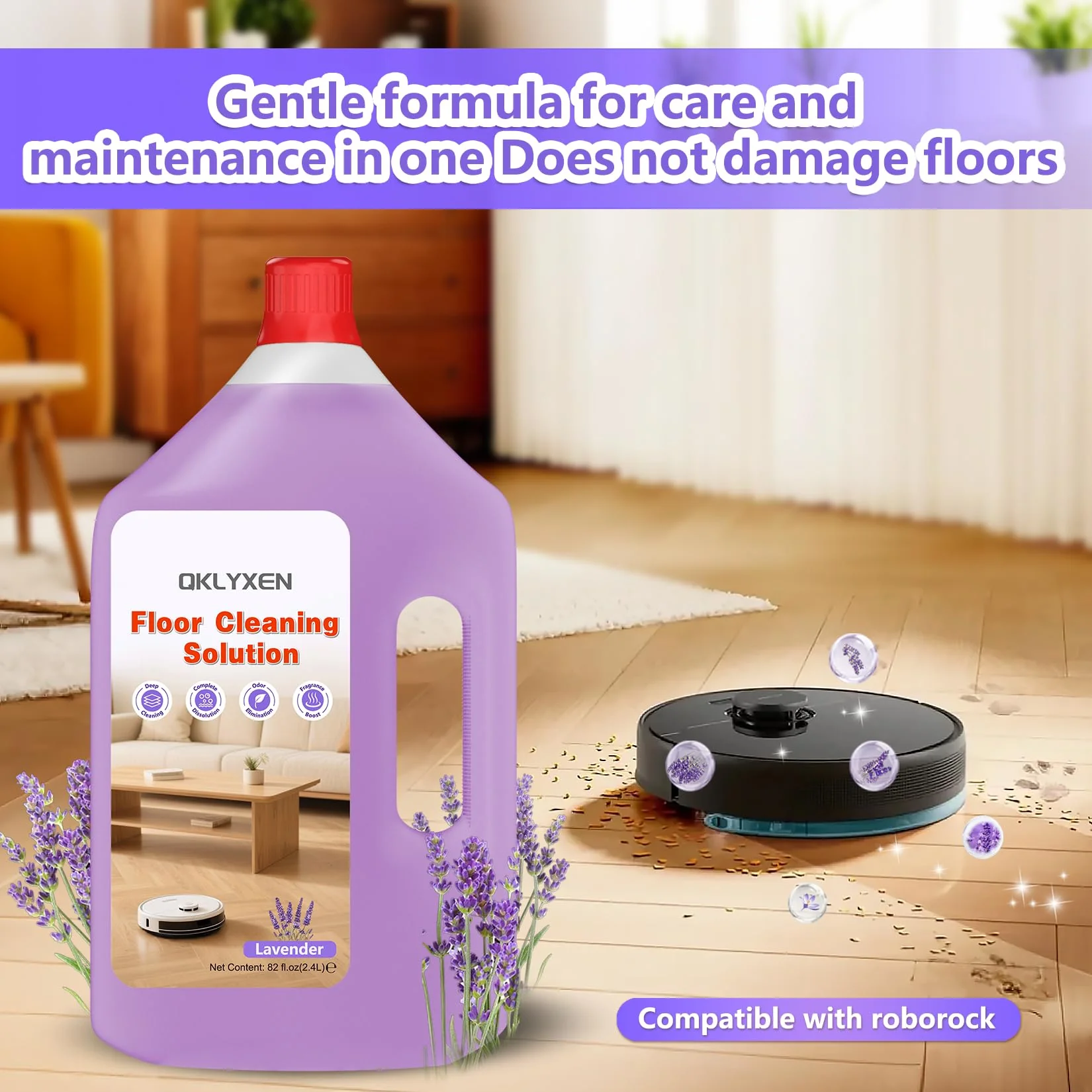 QKLYXEN Floor Cleaning Solution Compatible with Roborock – 82 FL OZ Lavender Floor Cleaner – Rich, Long-lasting Fragrance, – For All Robot Vacuums with Mopping & Cordless Wet/Dry Vacuum Mop Cleaner - Image 7