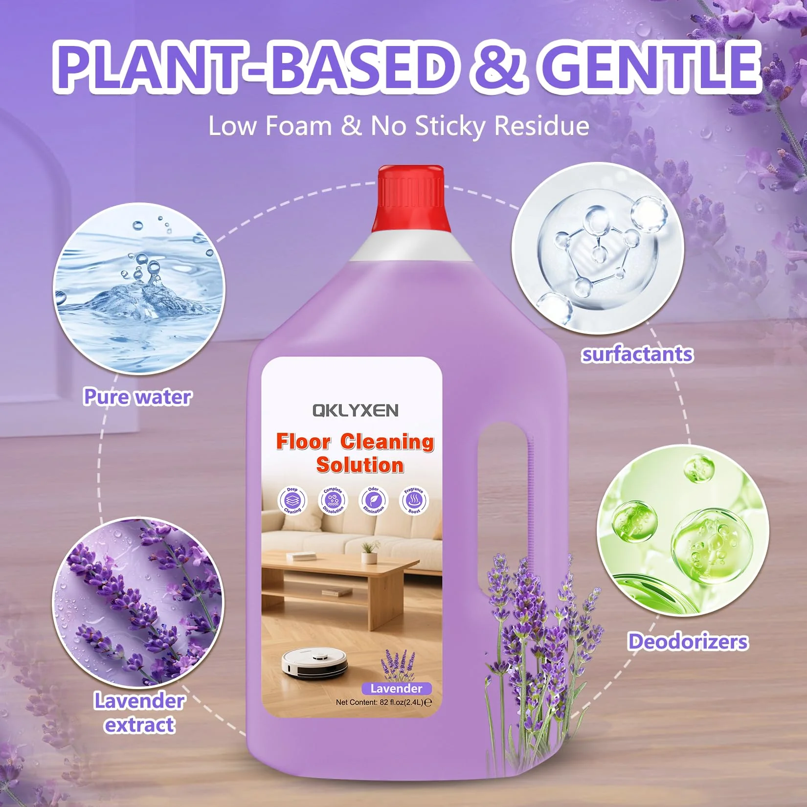 QKLYXEN Floor Cleaning Solution Compatible with Roborock – 82 FL OZ Lavender Floor Cleaner – Rich, Long-lasting Fragrance, – For All Robot Vacuums with Mopping & Cordless Wet/Dry Vacuum Mop Cleaner - Image 8