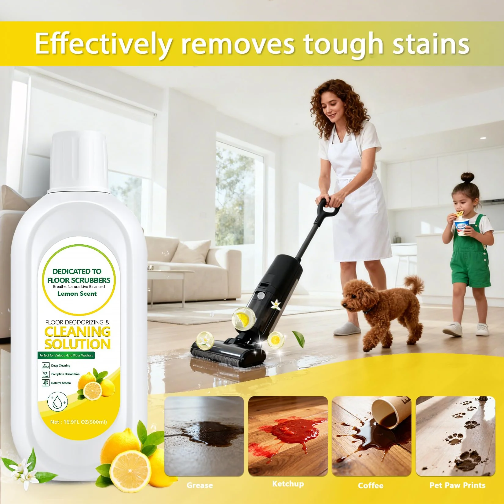 QKLYXEN Floor Cleaning Solution Compatible with Tineco – Lemon Floor Cleaner – Long-Lasting, Zesty Scent – For All Cordless Wet/Dry Vacuum Mop Cleaner & Robot Vacuums with Mopping (2 Bottle) - Image 2
