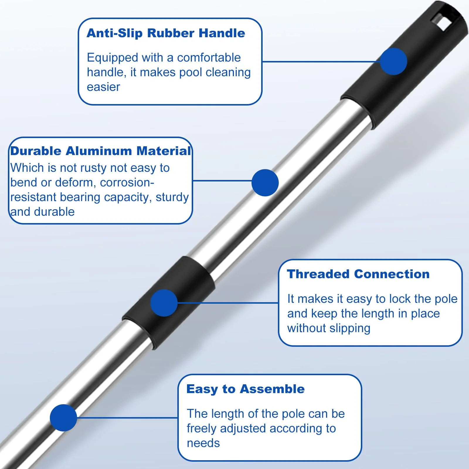 QNFANN Pool Pole Telescopic 12 Ft Heavy Duty, Professional Adjustable Stainless Steel Swimming Pool Pole for Skimmer Net, Brush, Vacuum Head, Strong Grip & Lock, Pool Cleaning Pole, Pool Brush Pole - Image 4