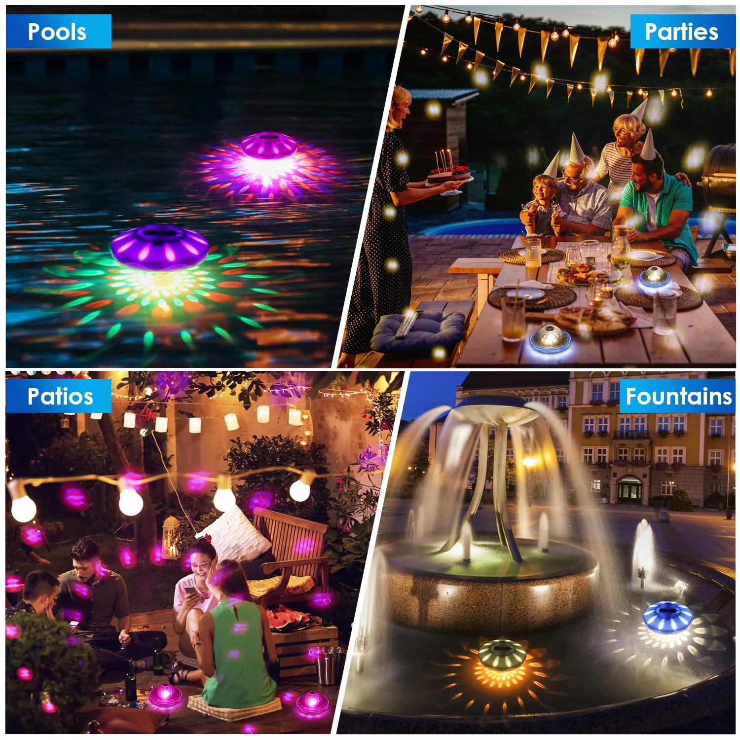 QOLNBY Floating Pool Lights(2 Pack), IP68 Waterproof Pool Lights, Rechargeable RGB Upper and Lower Color Changing Pool Lights with 6 Dynamic Lighting Effects, Floating Light for Pond Gardens,Party - Image 3