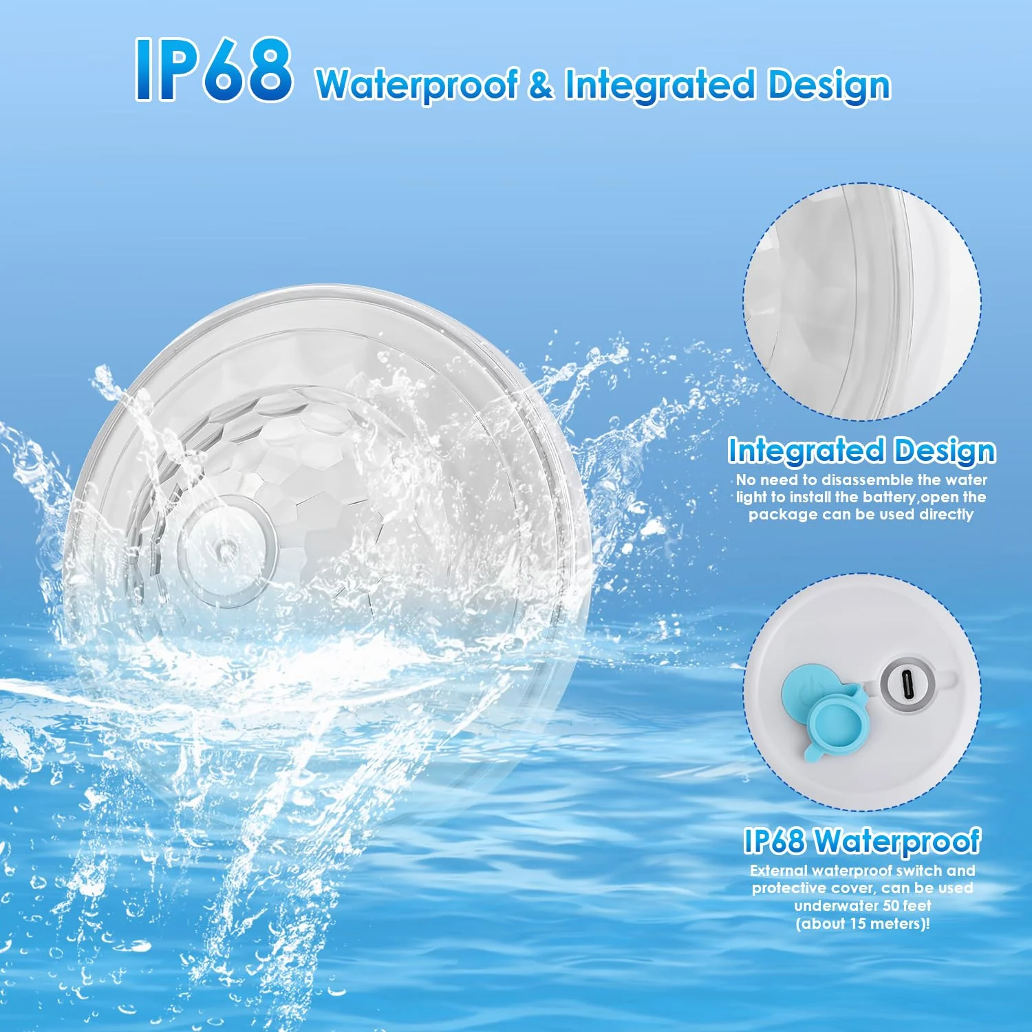 QOLNBY Floating Pool Lights(2 Pack), IP68 Waterproof Pool Lights, Rechargeable RGB Upper and Lower Color Changing Pool Lights with 6 Dynamic Lighting Effects, Floating Light for Pond Gardens,Party - Image 7