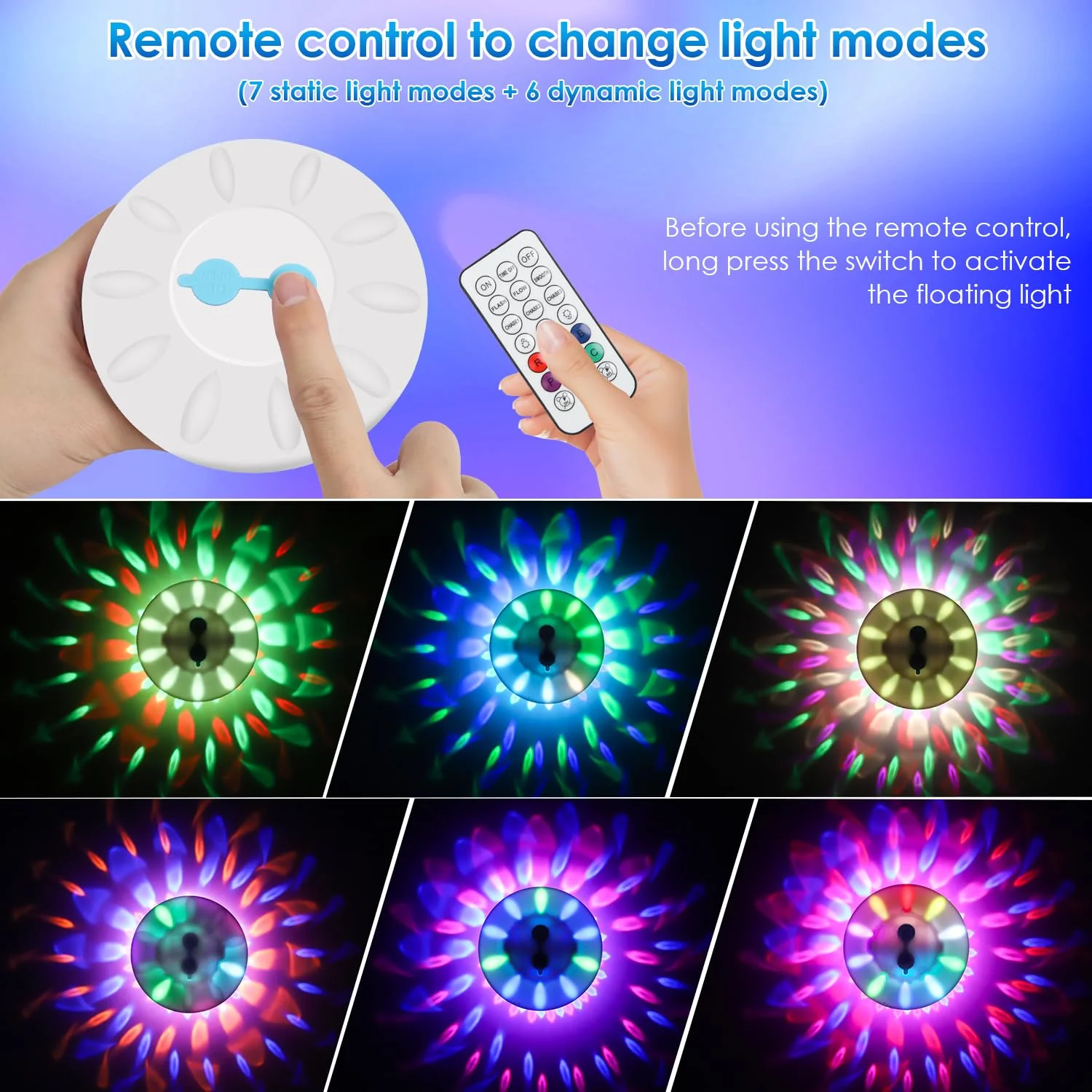 QOLNBY Floating Pool Lights(4 Pack), Pool Light with 6 Dynamic Lighting Effects, IP68 Waterproof Pool Lights that Float, Rechargeable RGB Upper and Lower Color Changing Lights for Hot Tub, Patio - Image 8