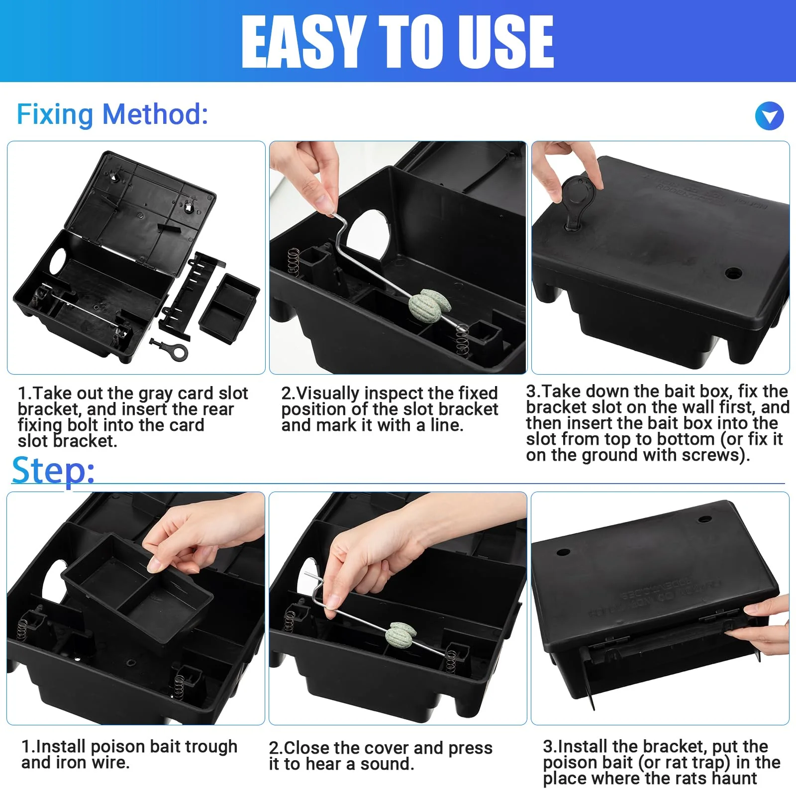 Qualirey Rat Stations Large Rodent with Key Reusable Mouse Stations Mice Blocks Heavy Duty Boxes for Outdoor Rodents Mice Blocks, Black(9.8 x 7.5 x 3.9 Inches,Classic,4 Pack) - Image 6