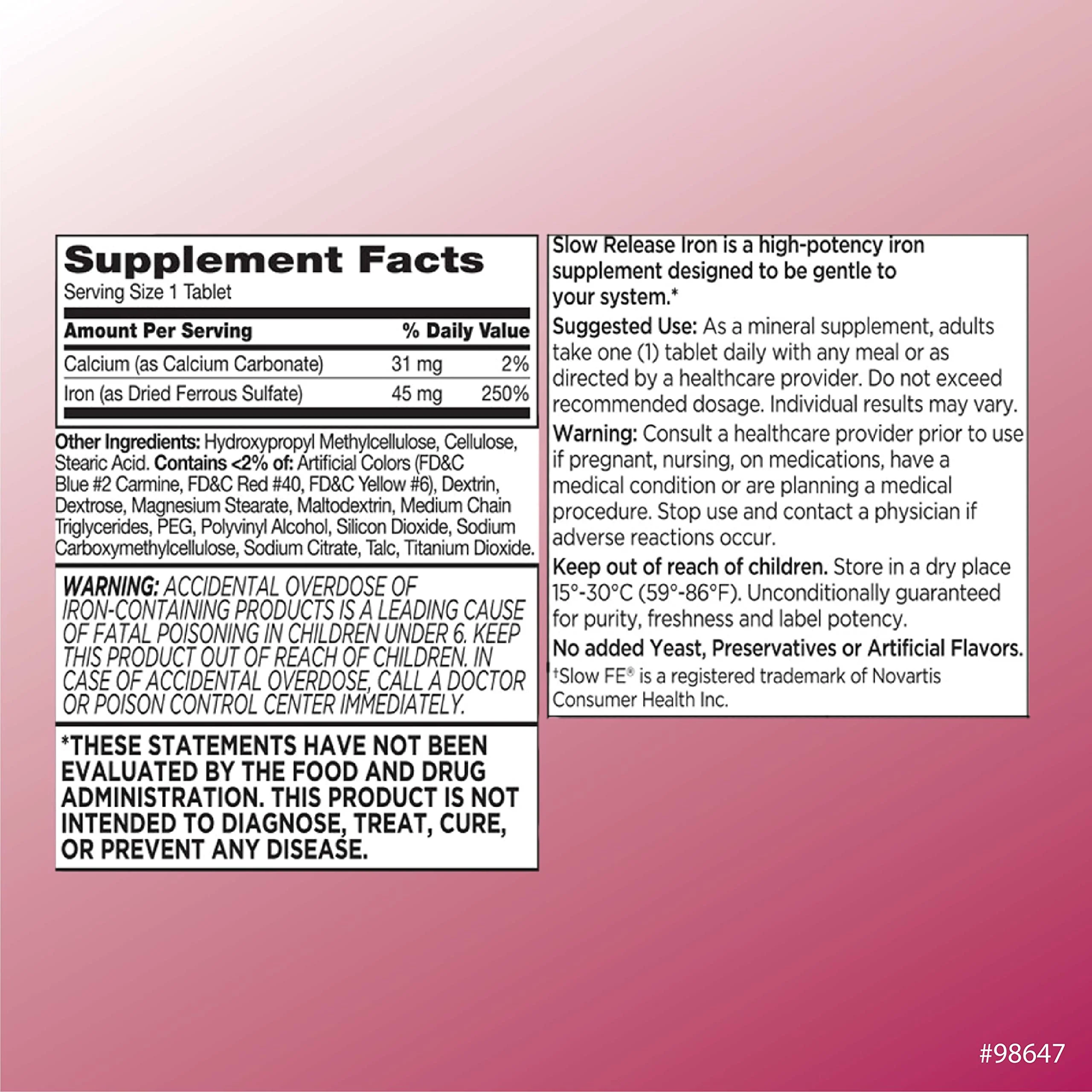 Quality Choice Iron High Potency Slow Release Tablets, 45mg, 60 Tabets Each (Pack of 7) - Image 3