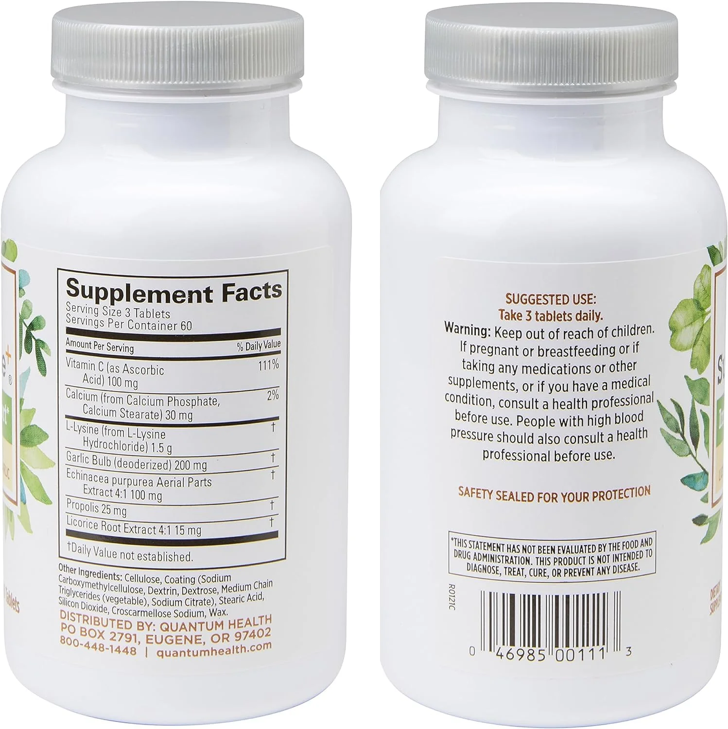 Quantum Health SuperLysine+ Advanced Formula Immune Support Supplement Lysine 1500 mg, Vitamin C Echinacea Licorice Bee Propolis & Odorless Garlic - 180 Tablets (Pack of 2) - Image 2
