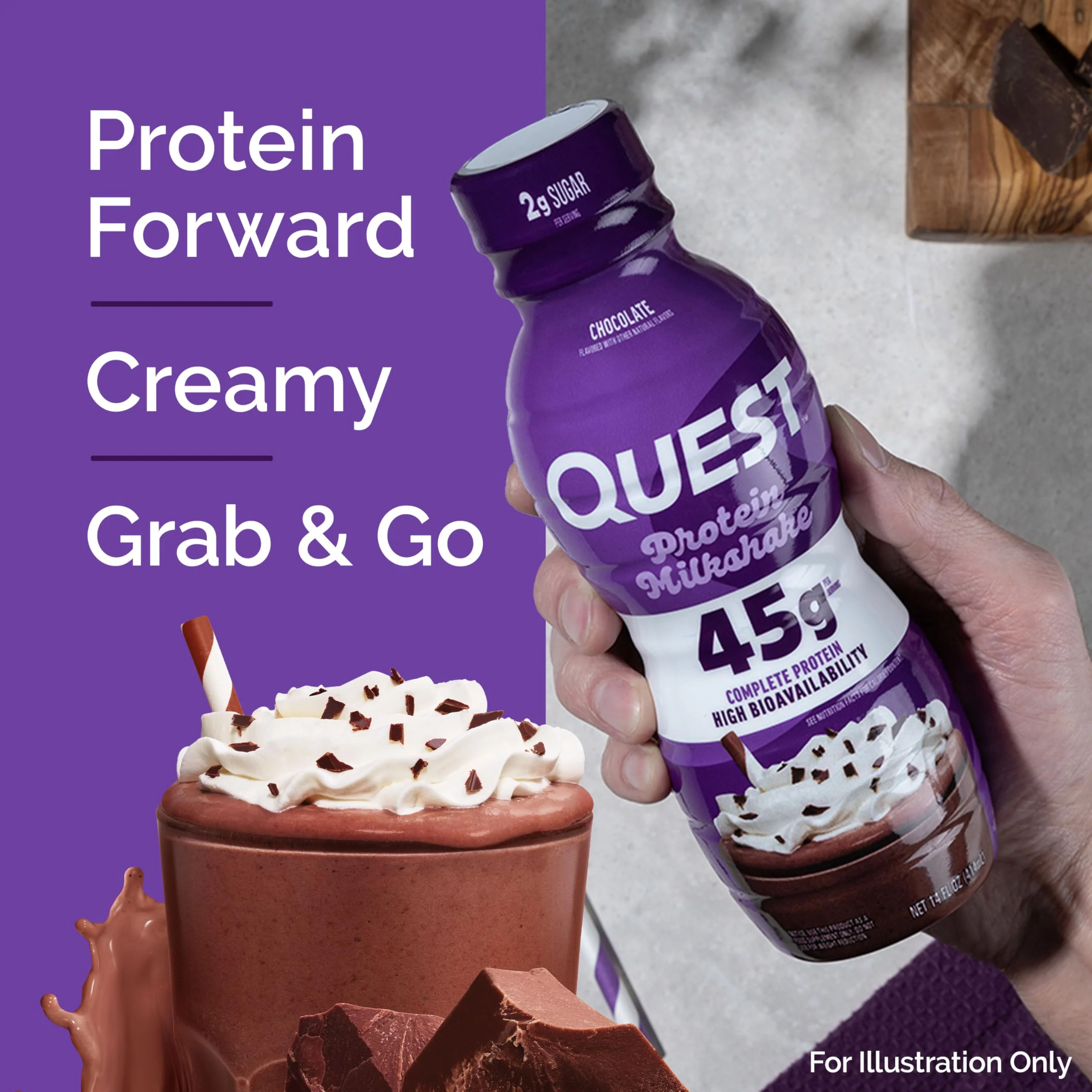 Quest Nutrition Chocolate Protein Shake, 45g Protein, 2g Sugar, 4g Net Carbs, Ready to Drink, Gluten Free, 12 Count - Image 3