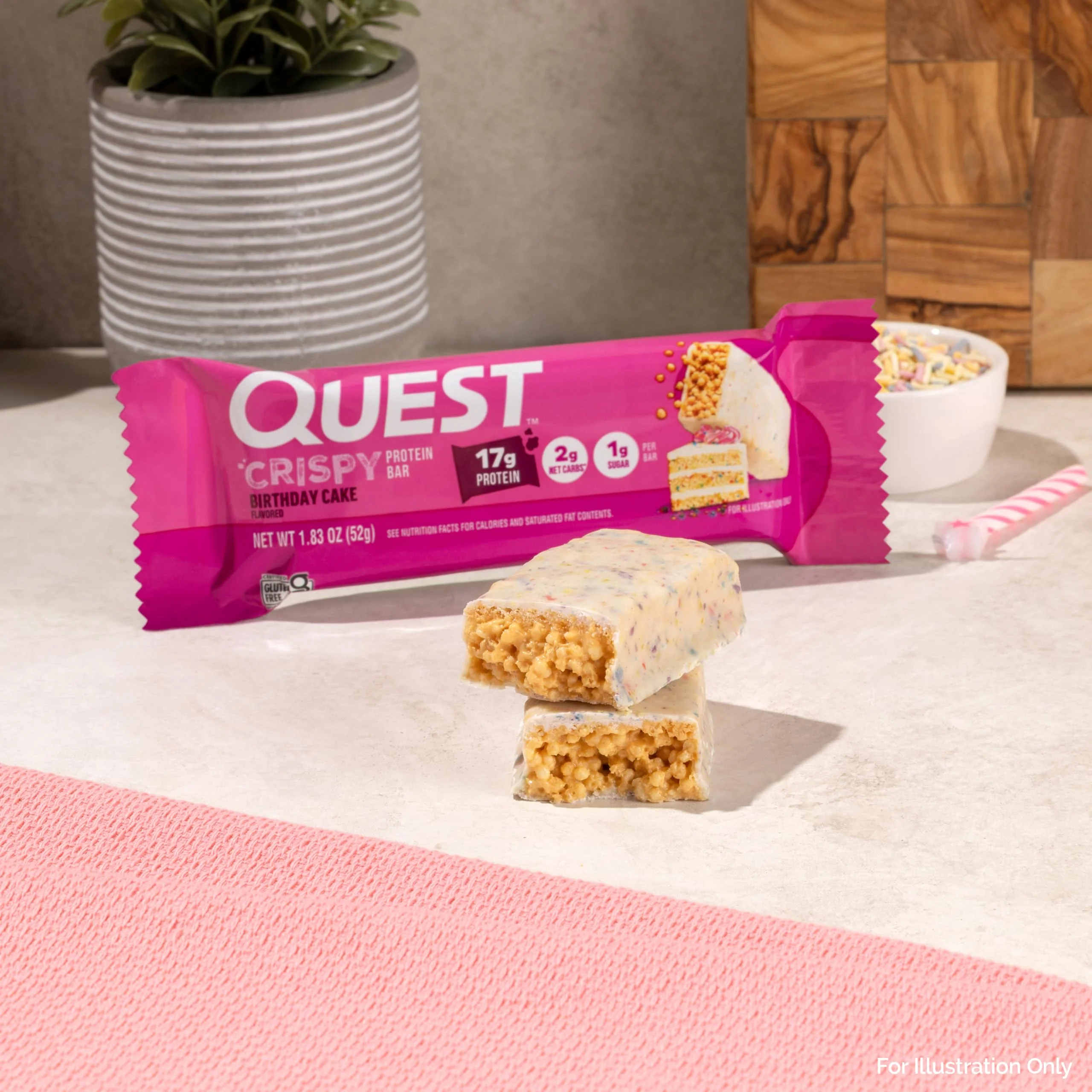 Quest Nutrition Crispy Birthday Cake Protein Bar, 17g Protein, 1g Sugar, 2g Net Carbs, Gluten Free Protein Snack, Keto Friendly, 4 Count - Image 5