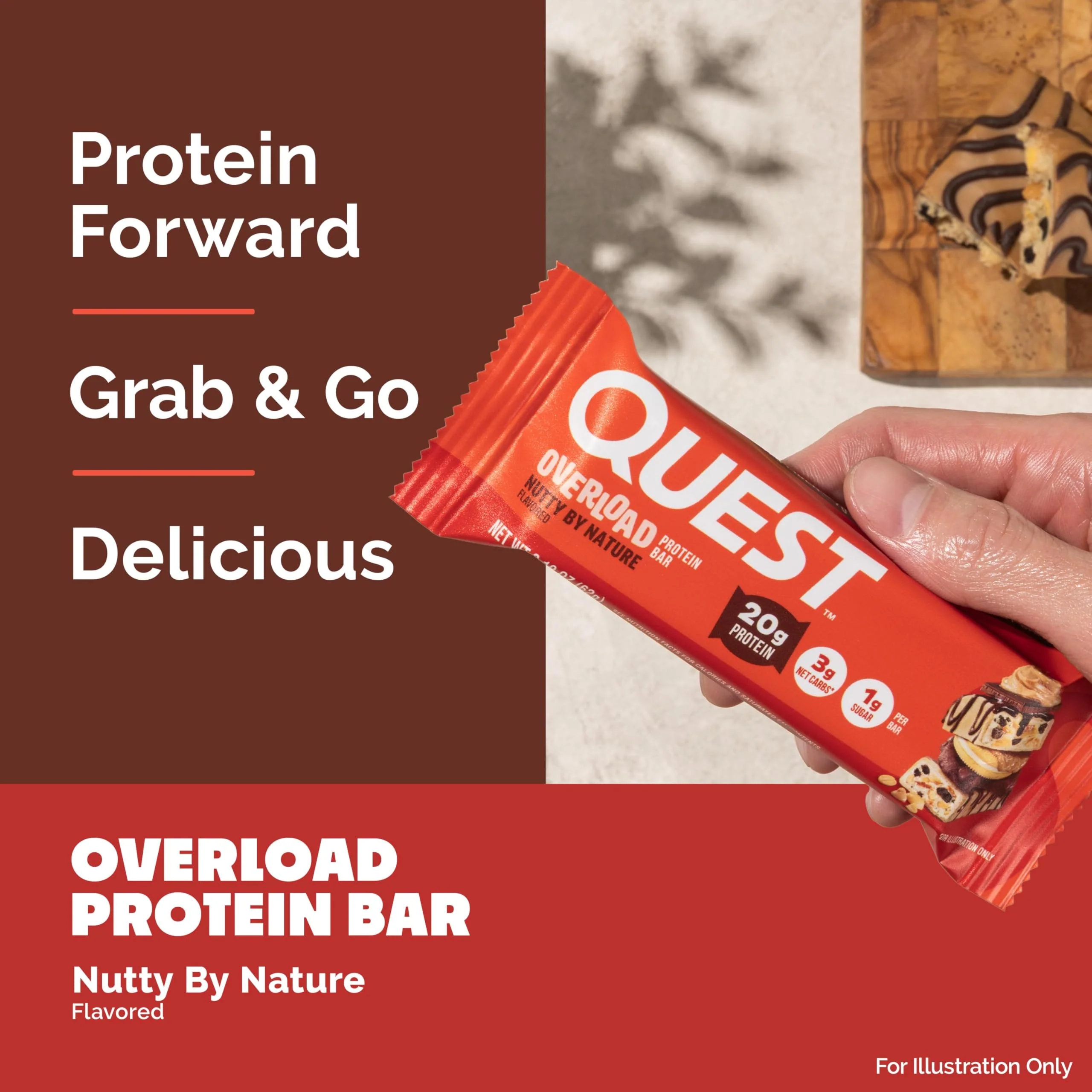 Quest Nutrition Overload Protein Bars, Nutty by Nature Flavored Protein Bars, 20g Protein, 1g Sugar, 3g Net Carbs, Gluten Free, 12 Count - Image 4